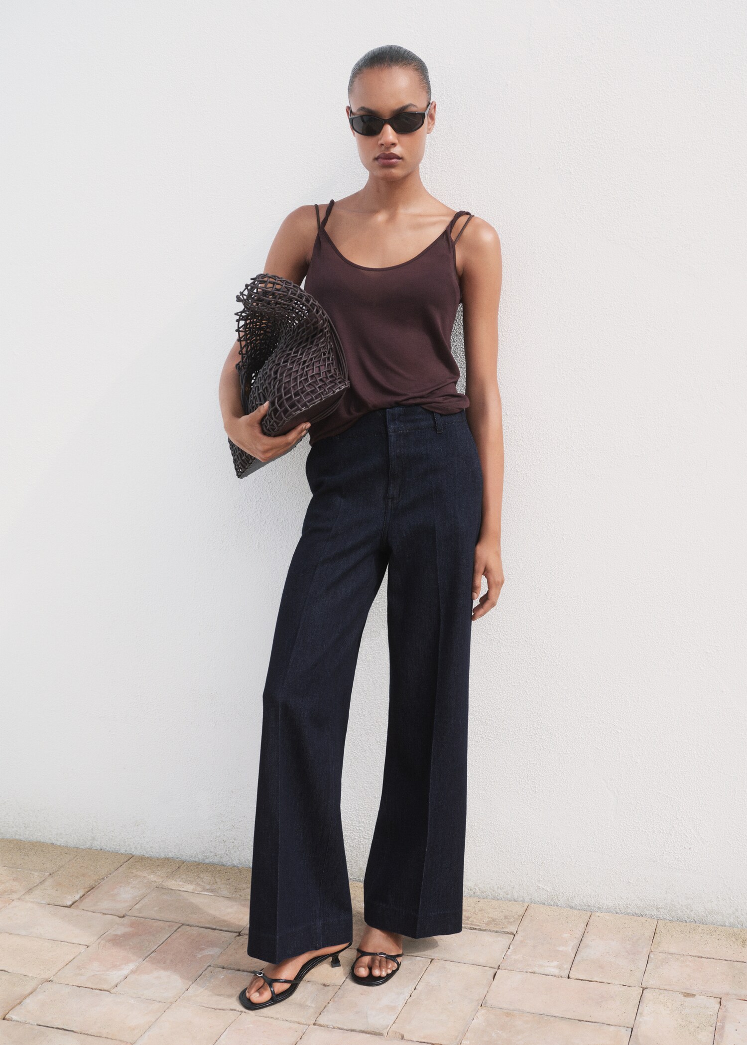 Pantalón denim wideleg tiro alto - Plano general