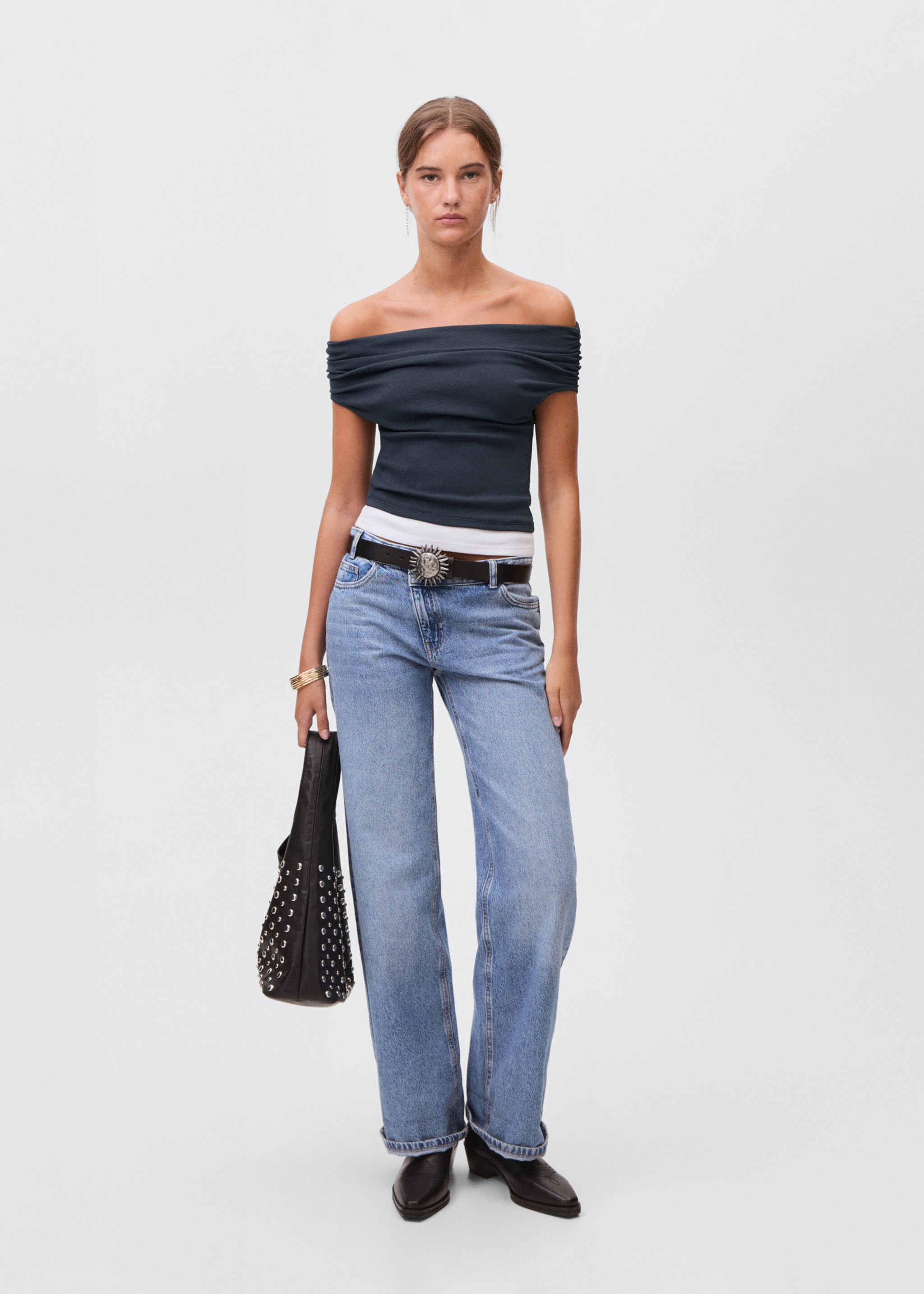Off-shoulder top - General plane, Navy. Ref: 17093334-00.