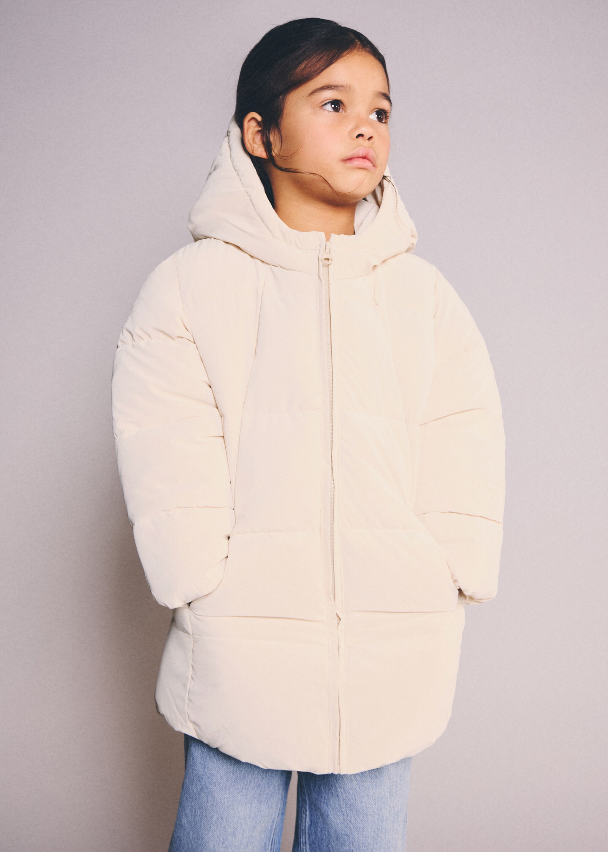 Long padded anorak with hood - General plane, Ecru. Ref: 17093790-00.