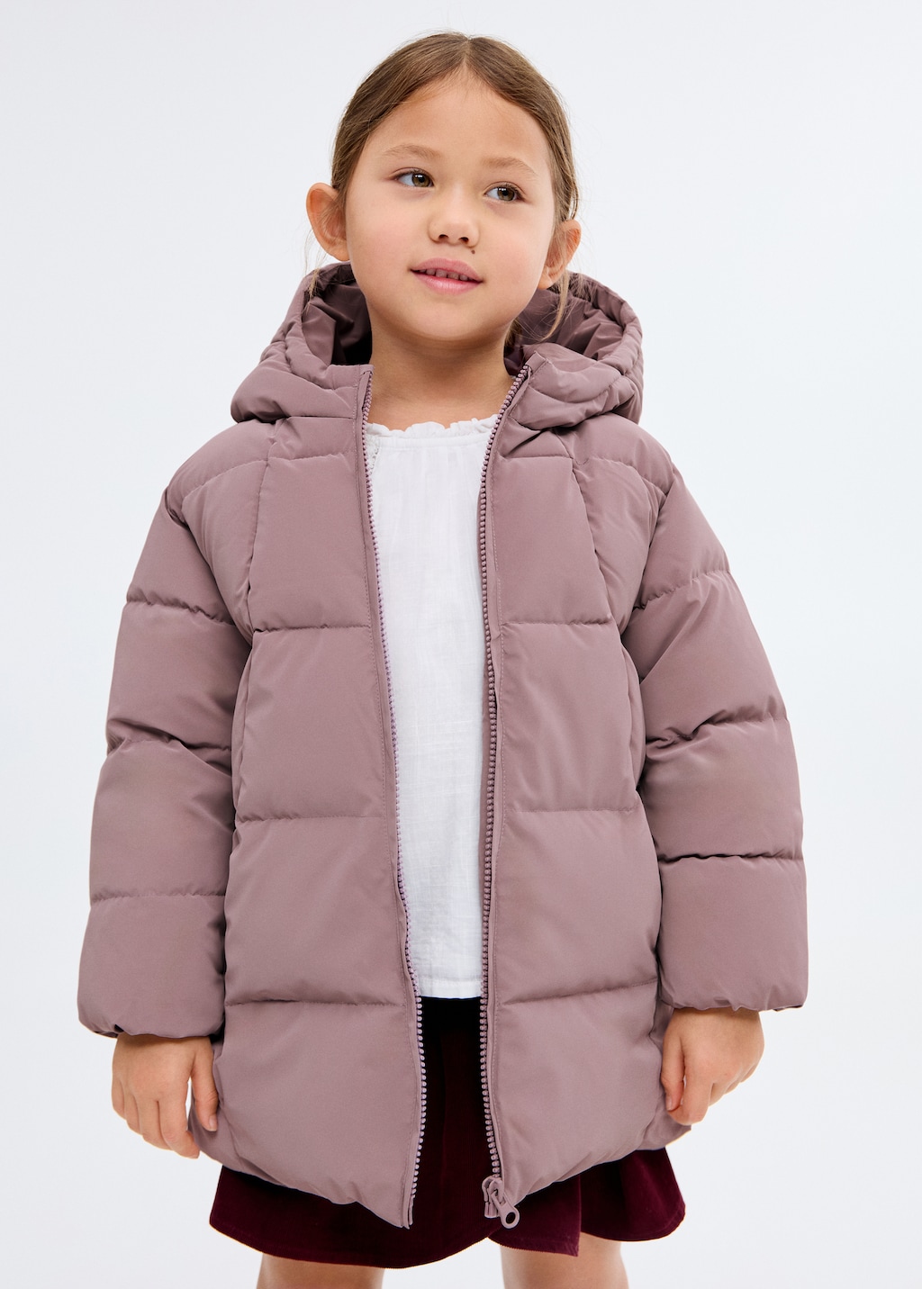 Long padded anorak with hood