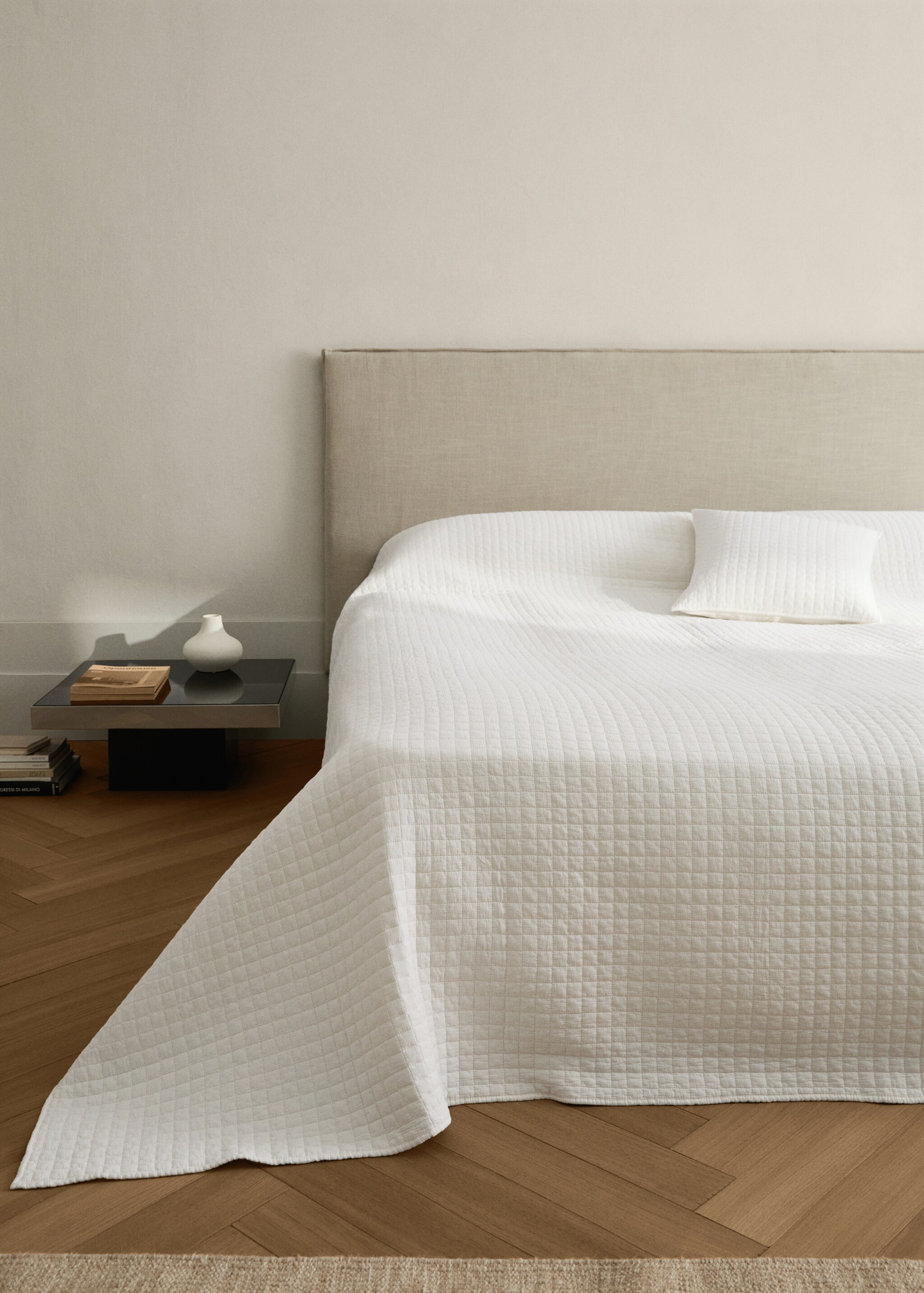 Cotton garment-dyed check bedspread for 150/160 cm bed - General plane