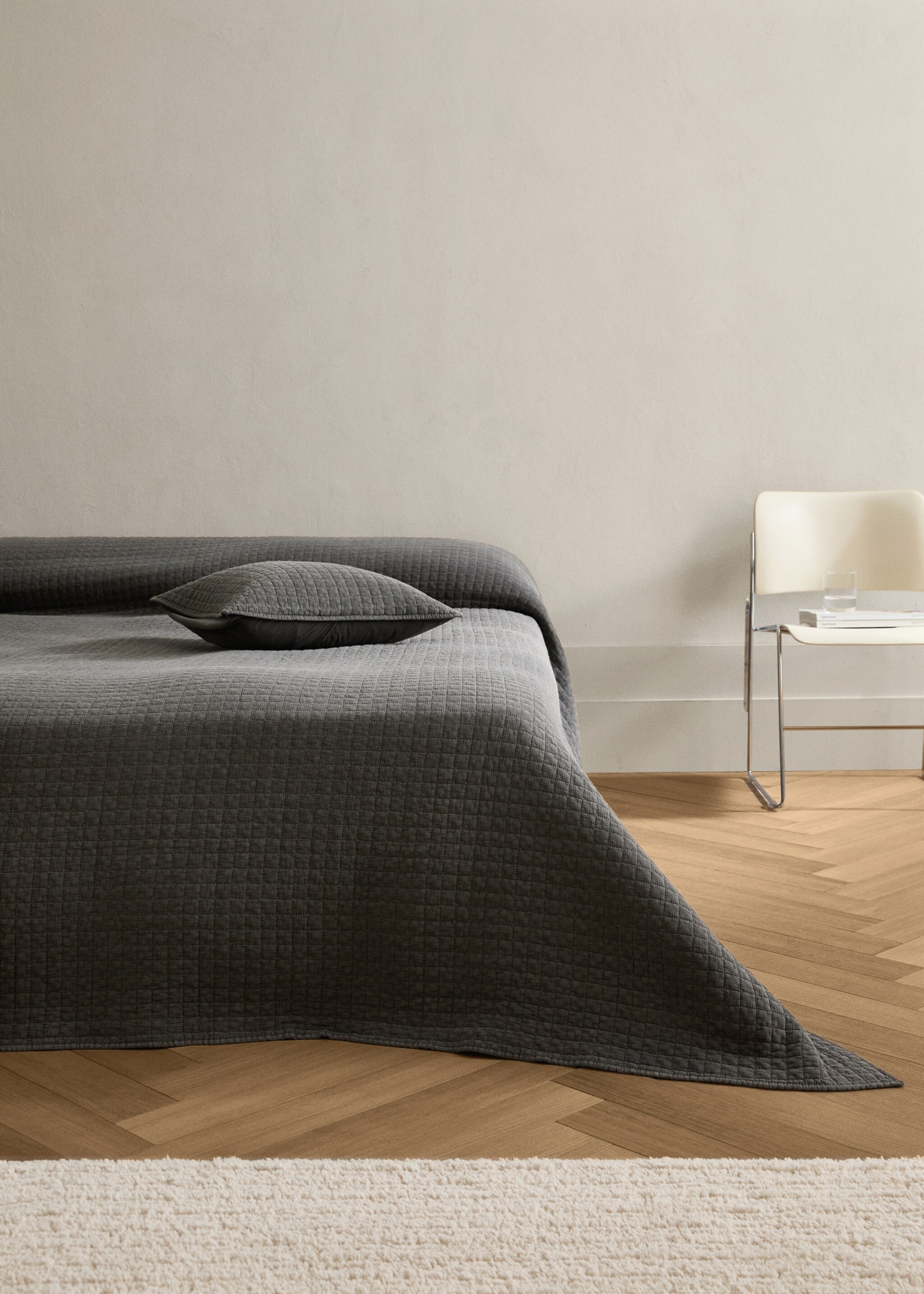Cotton garment-dyed check bedspread for 150/160 cm bed - General plane