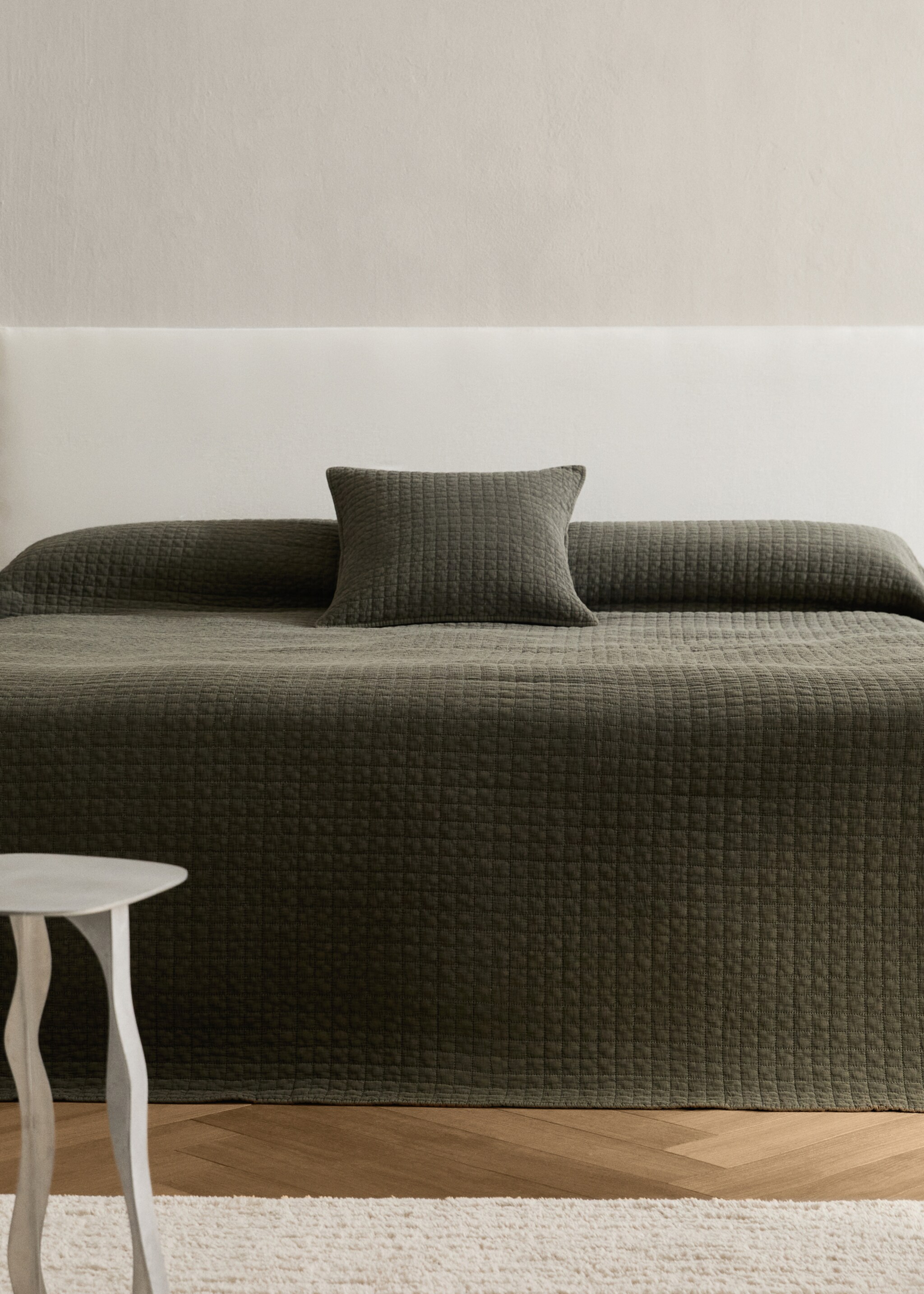 Přehoz garment-dyed s kostkou bavlna, na postel 90 cm - Celkový náhled, Olivová. Ref: 17093812-00.