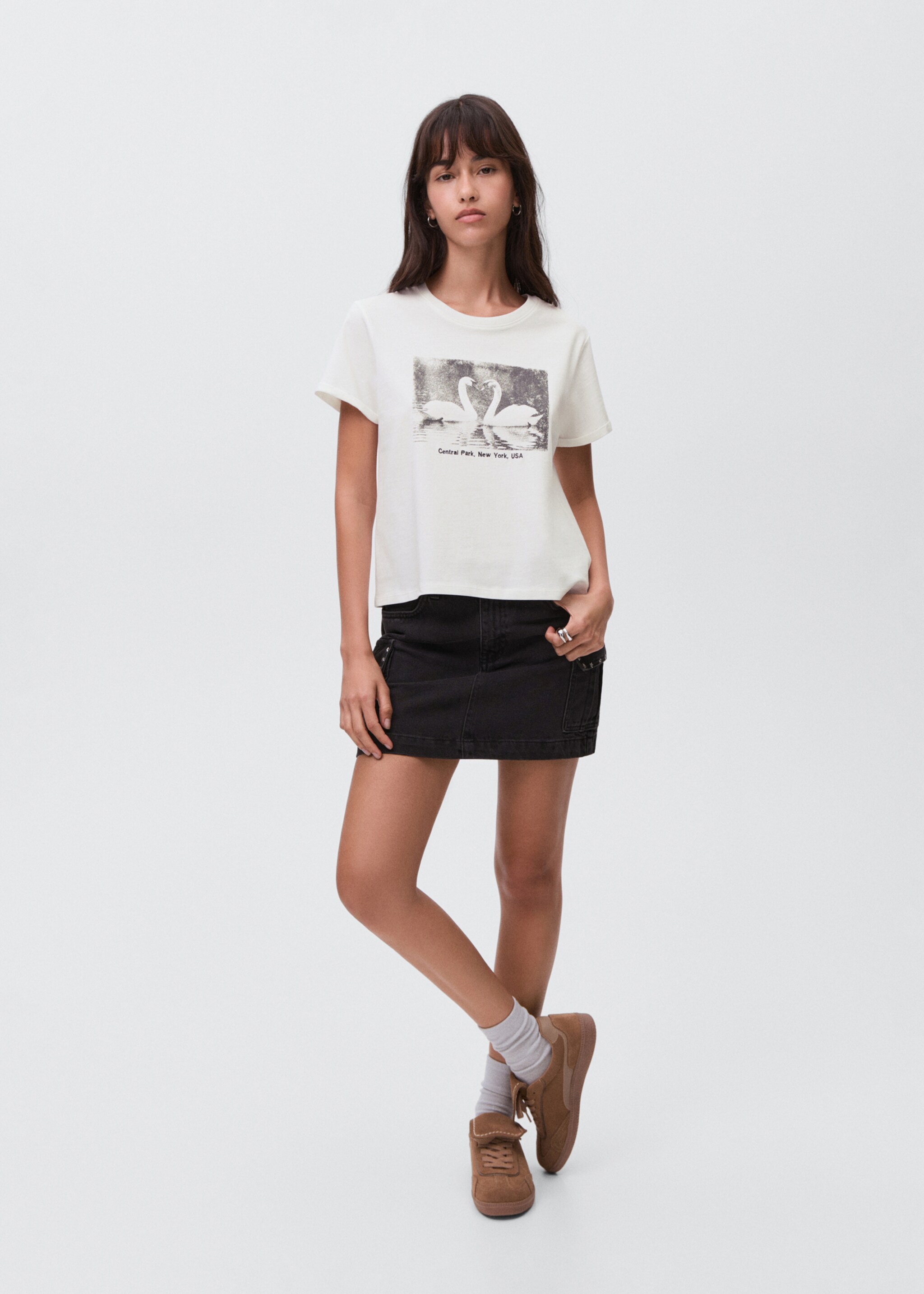 Cotton t-shirt with swan pattern - General plane