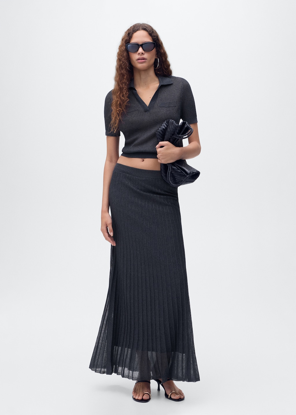 Lurex knitted pleated skirt