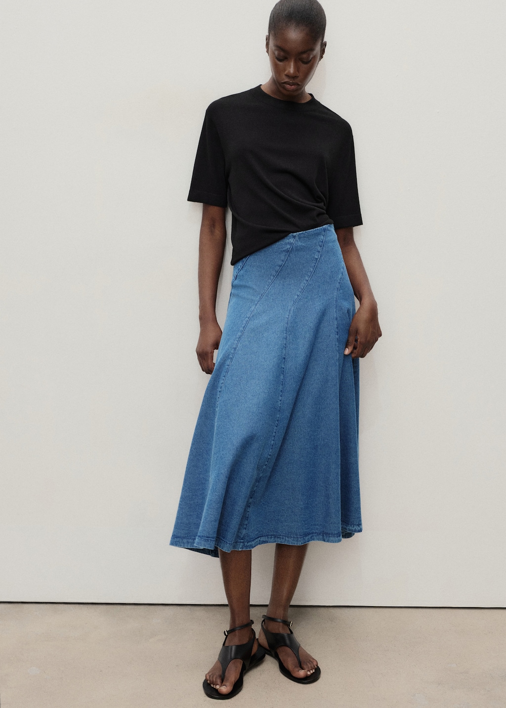 【mnem】Midi Denim Skirt Denim midi-skirt with stitching - Women | MANGO USA