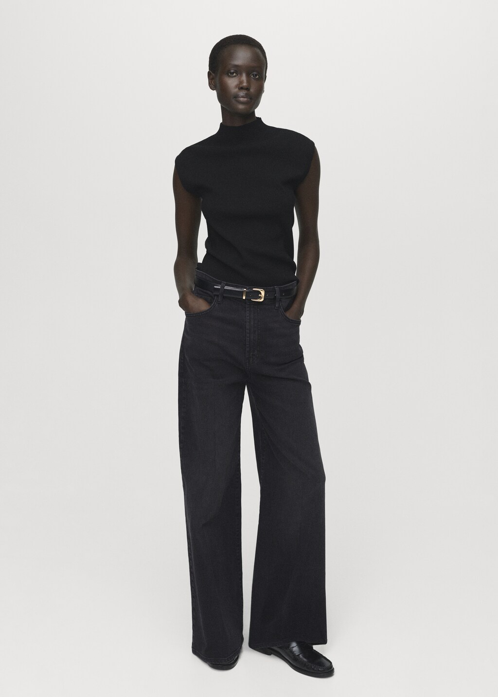 Perkins-neck knitted top