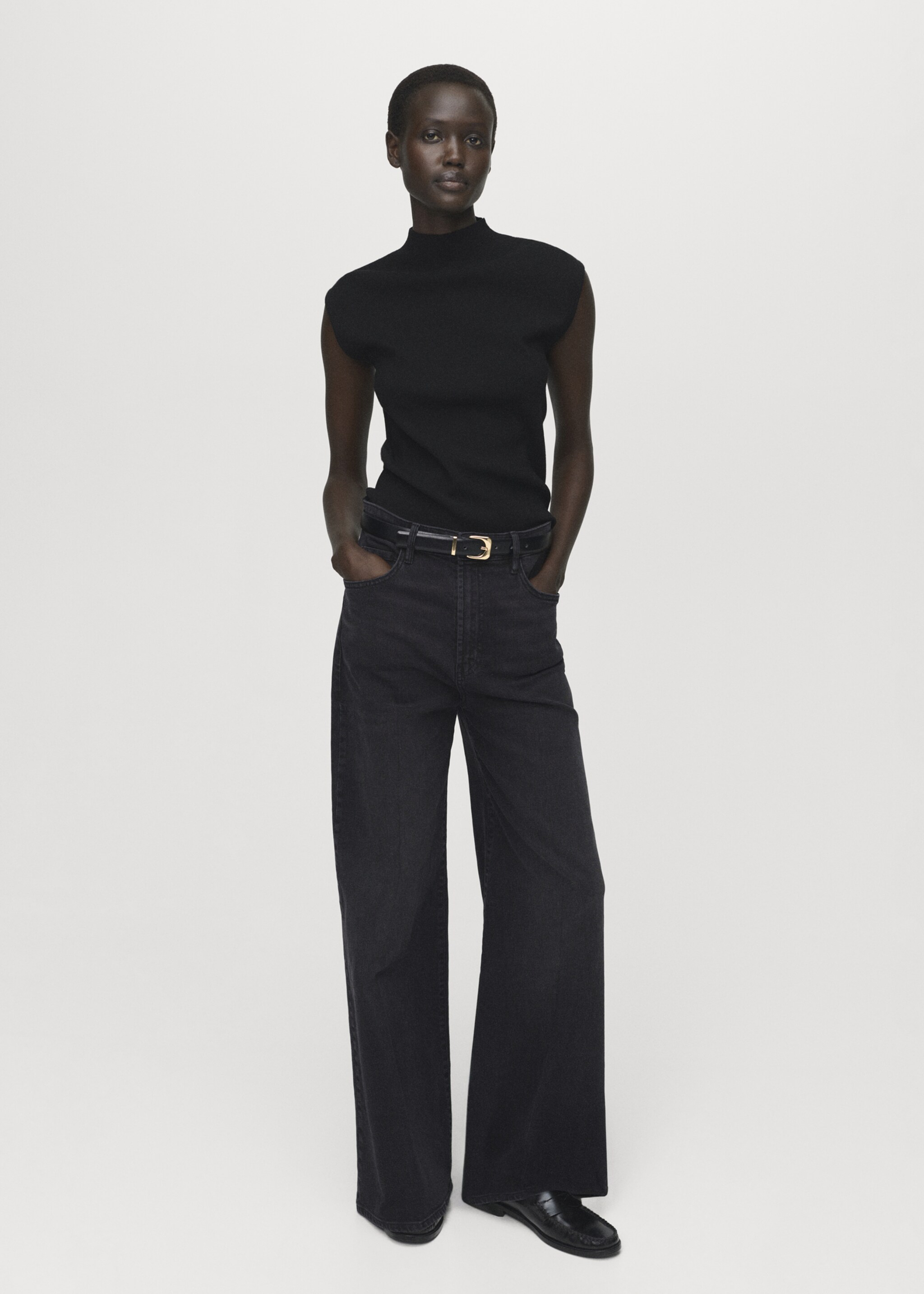 Perkins-neck knitted top - General plane, Black. Ref: 17094098-00.