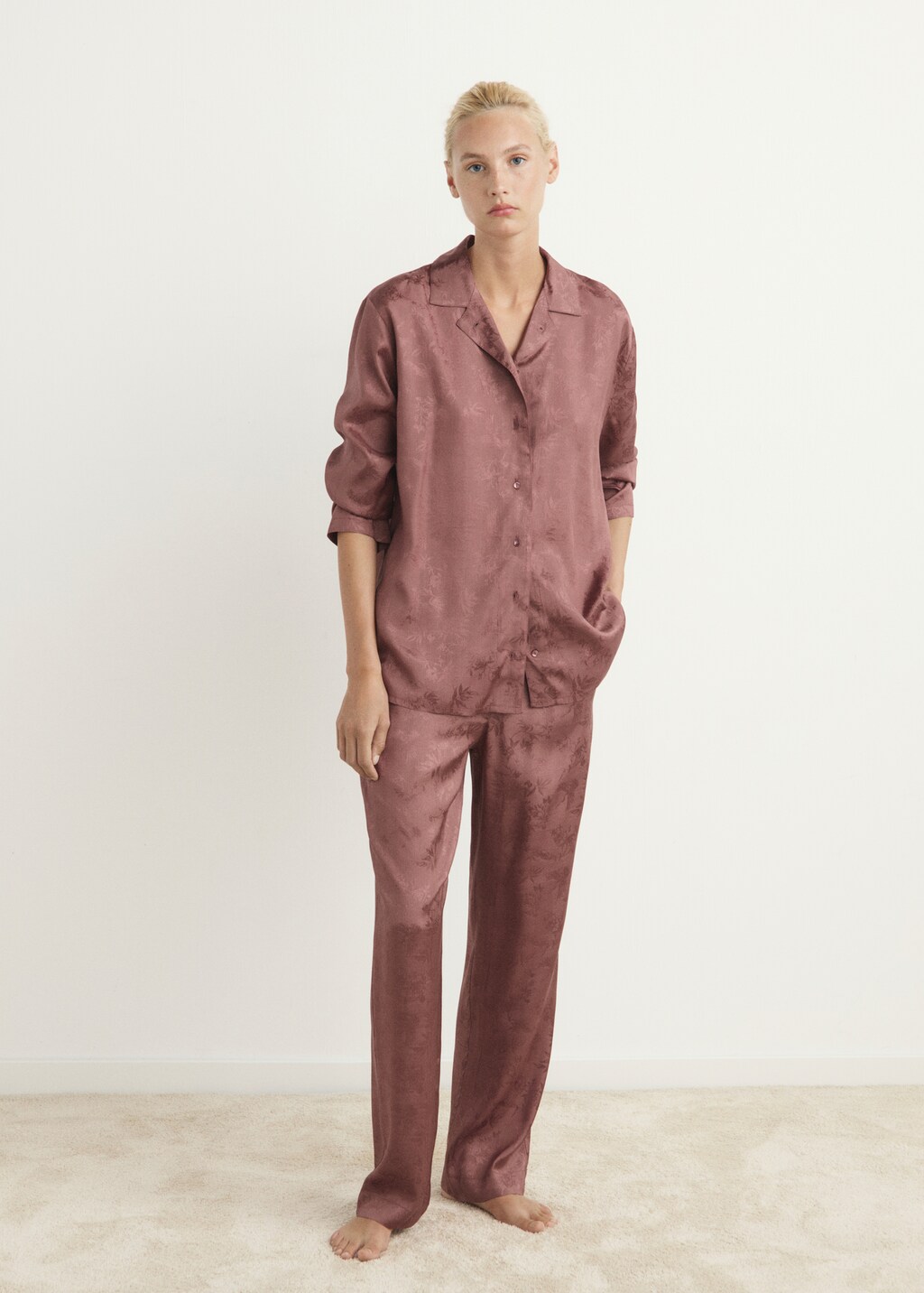 Jacquard satin pajama shirt
