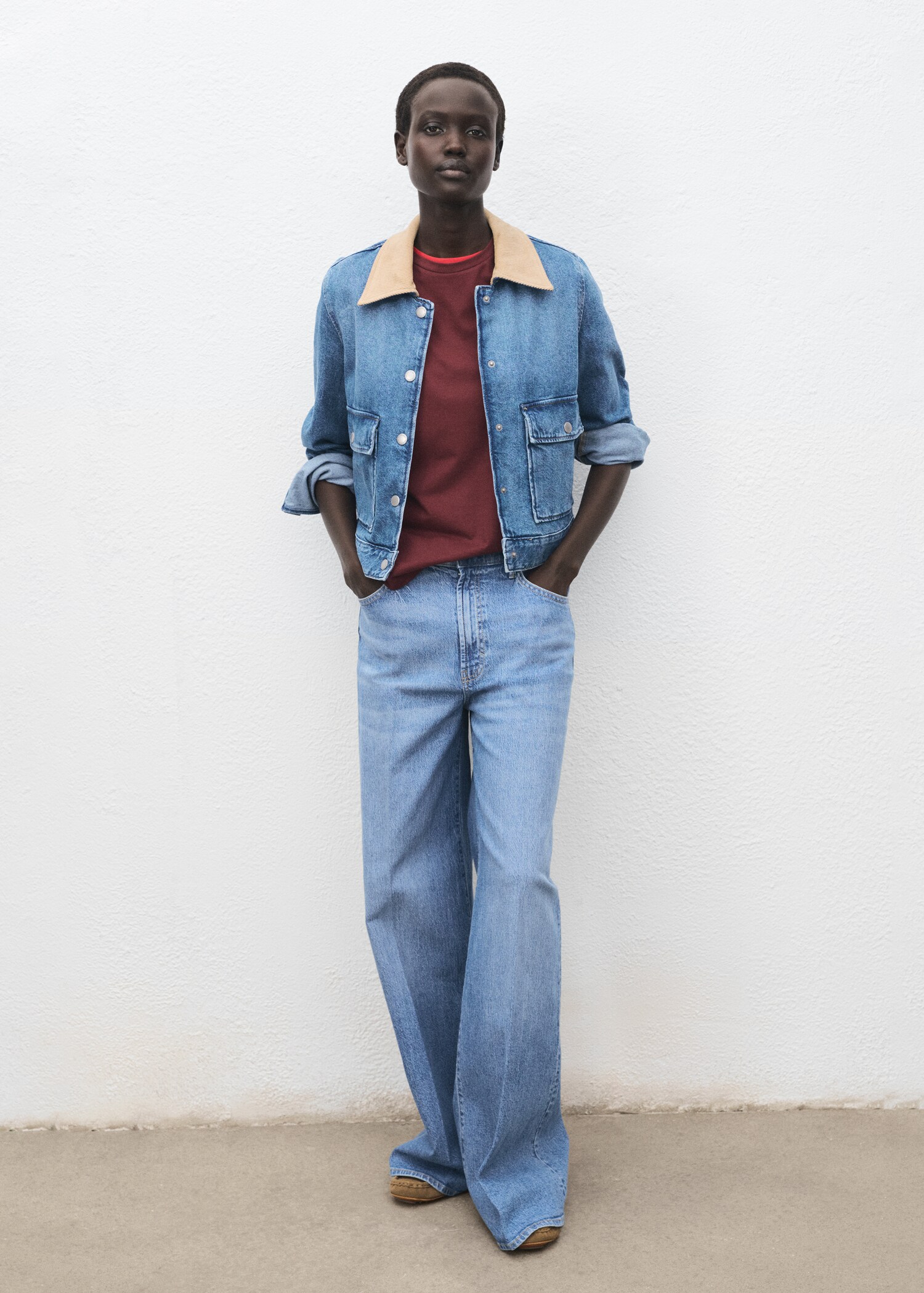 Veste en jean col velours côtelé - Plan général