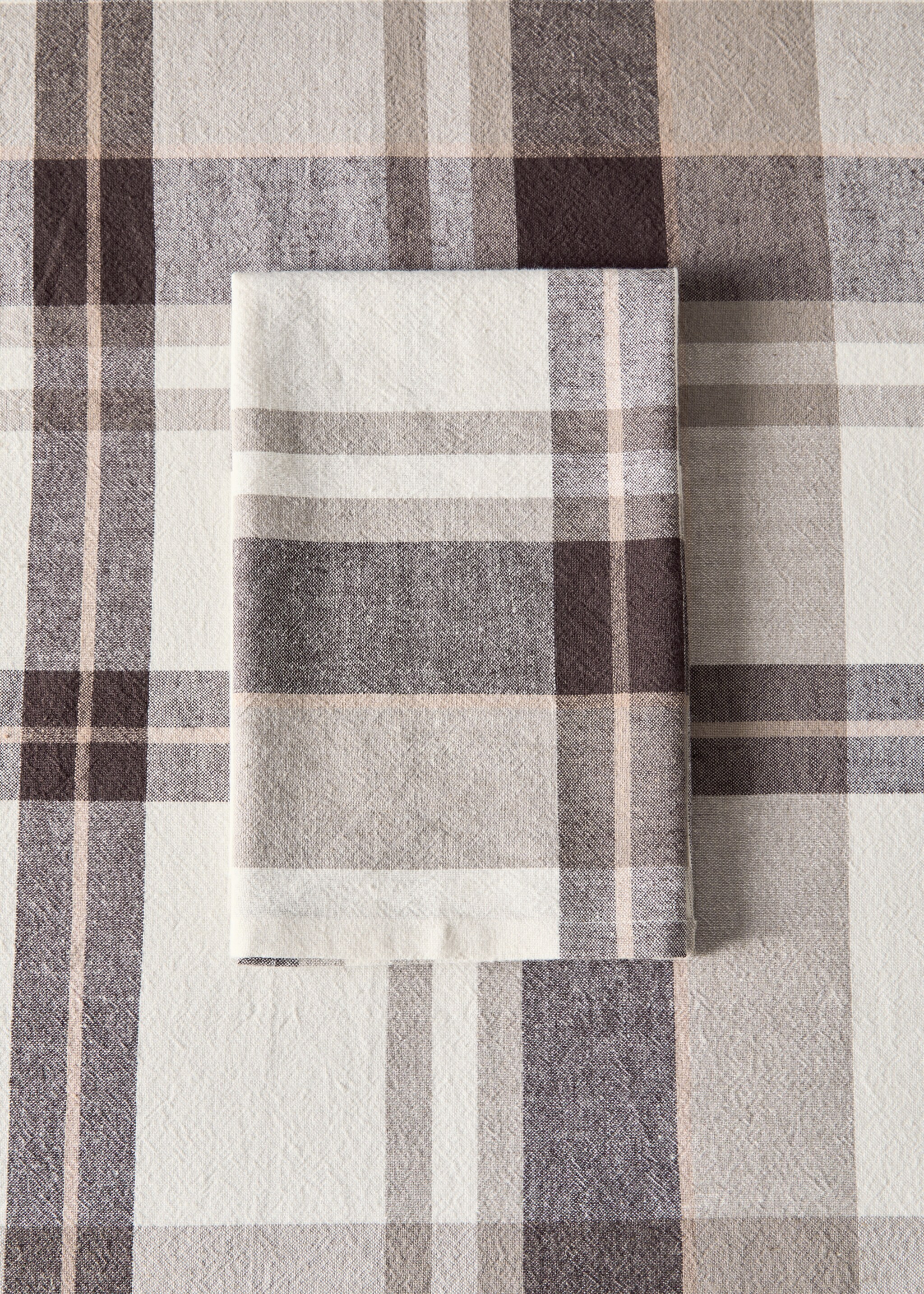 Cotton linen check-print napkin - General plane, Chocolate. Ref: 17094125-00.