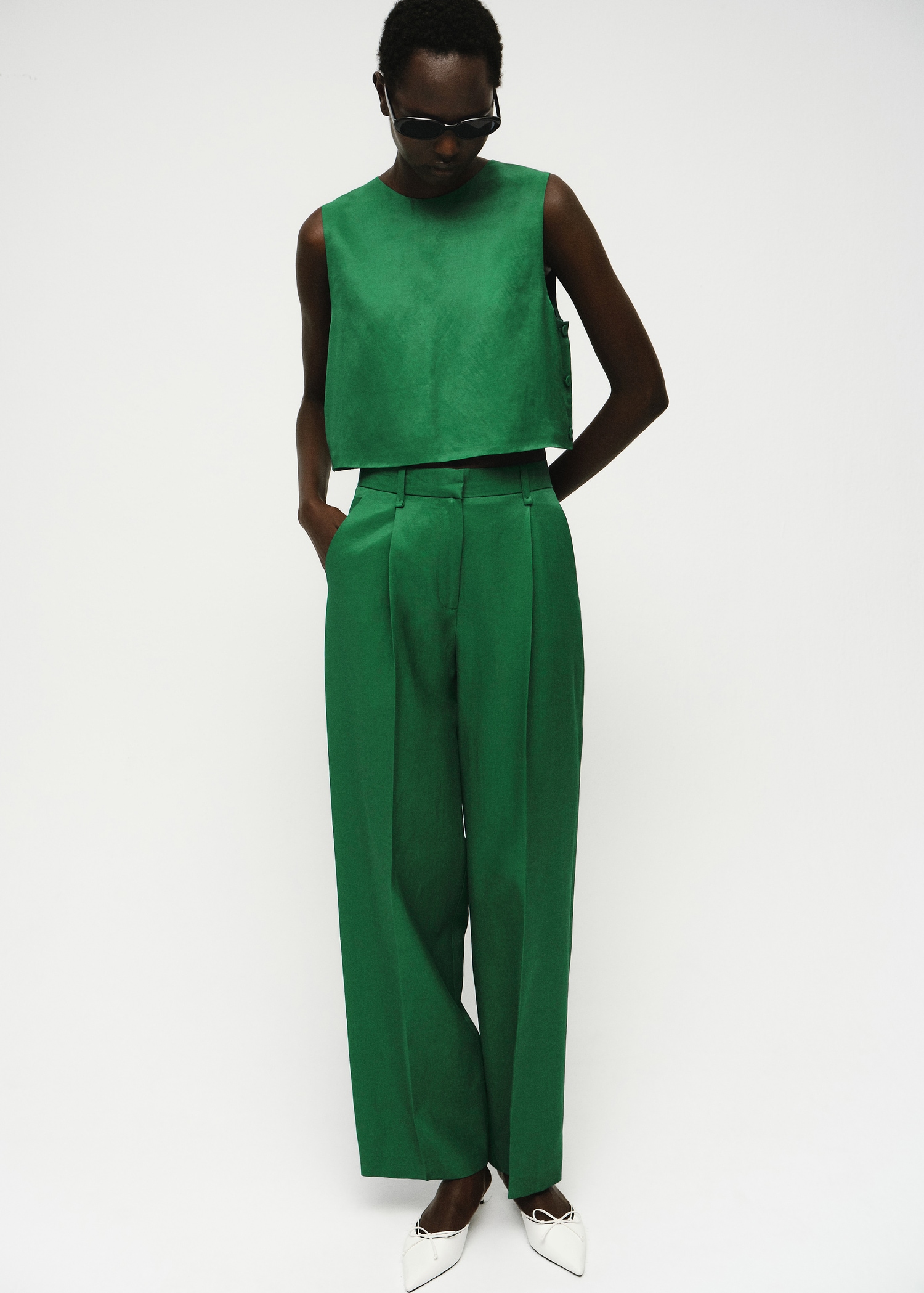 Spodnie garniturowe o prostym kroju z mieszanki lnu - Kobieta | MANGO Poland