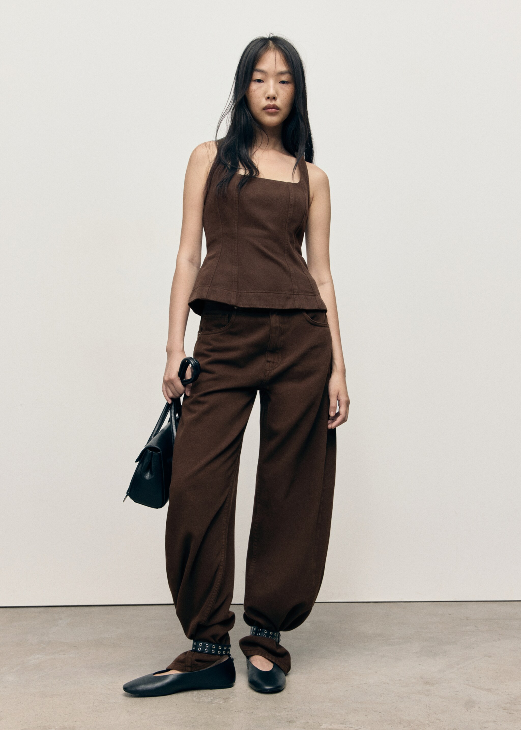 Flared denim top - General plane, Chocolate. Ref: 17094140-00.