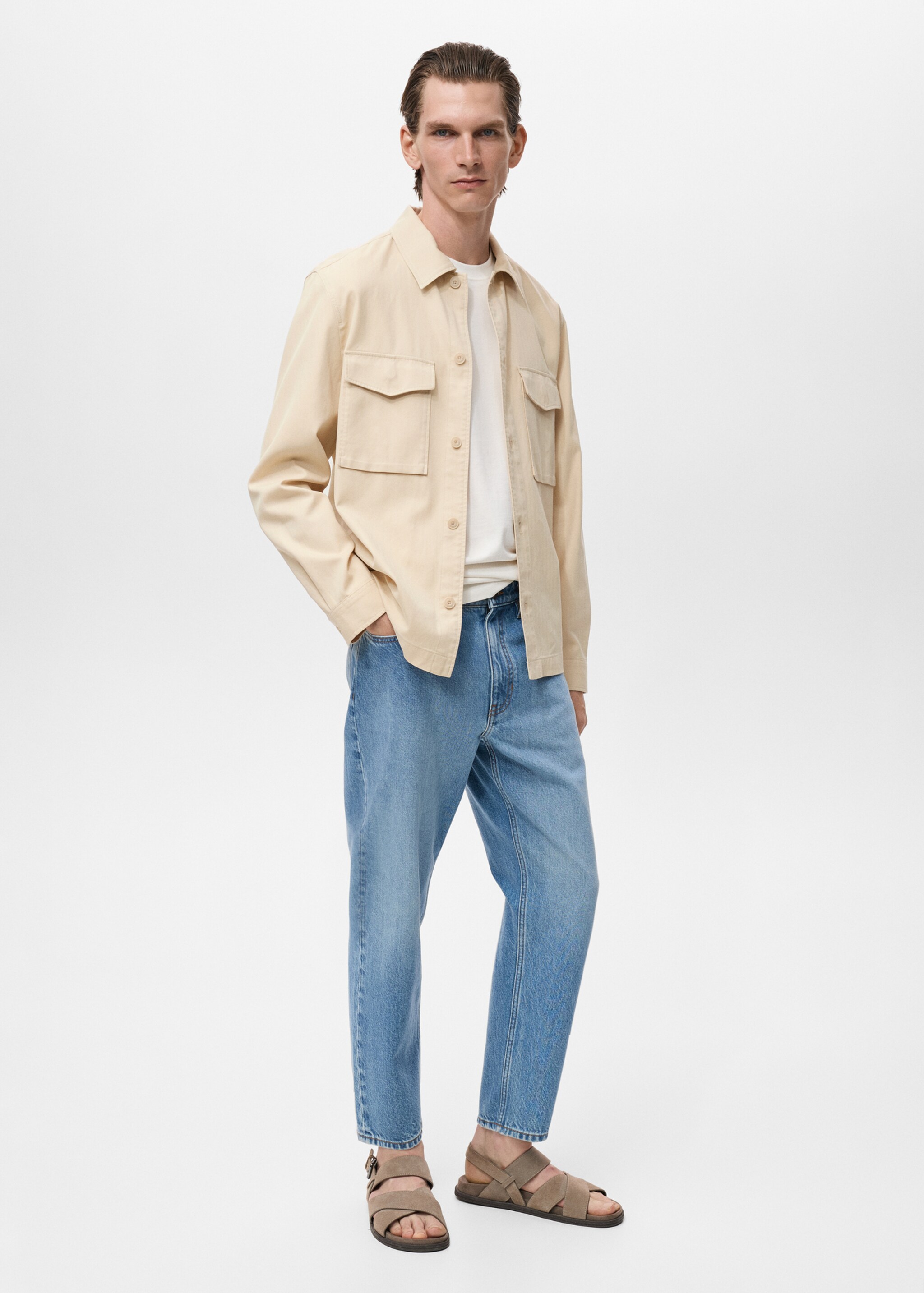 Straight cotton jacket with buttons - General plane, Beige. Ref: 17094403-00.