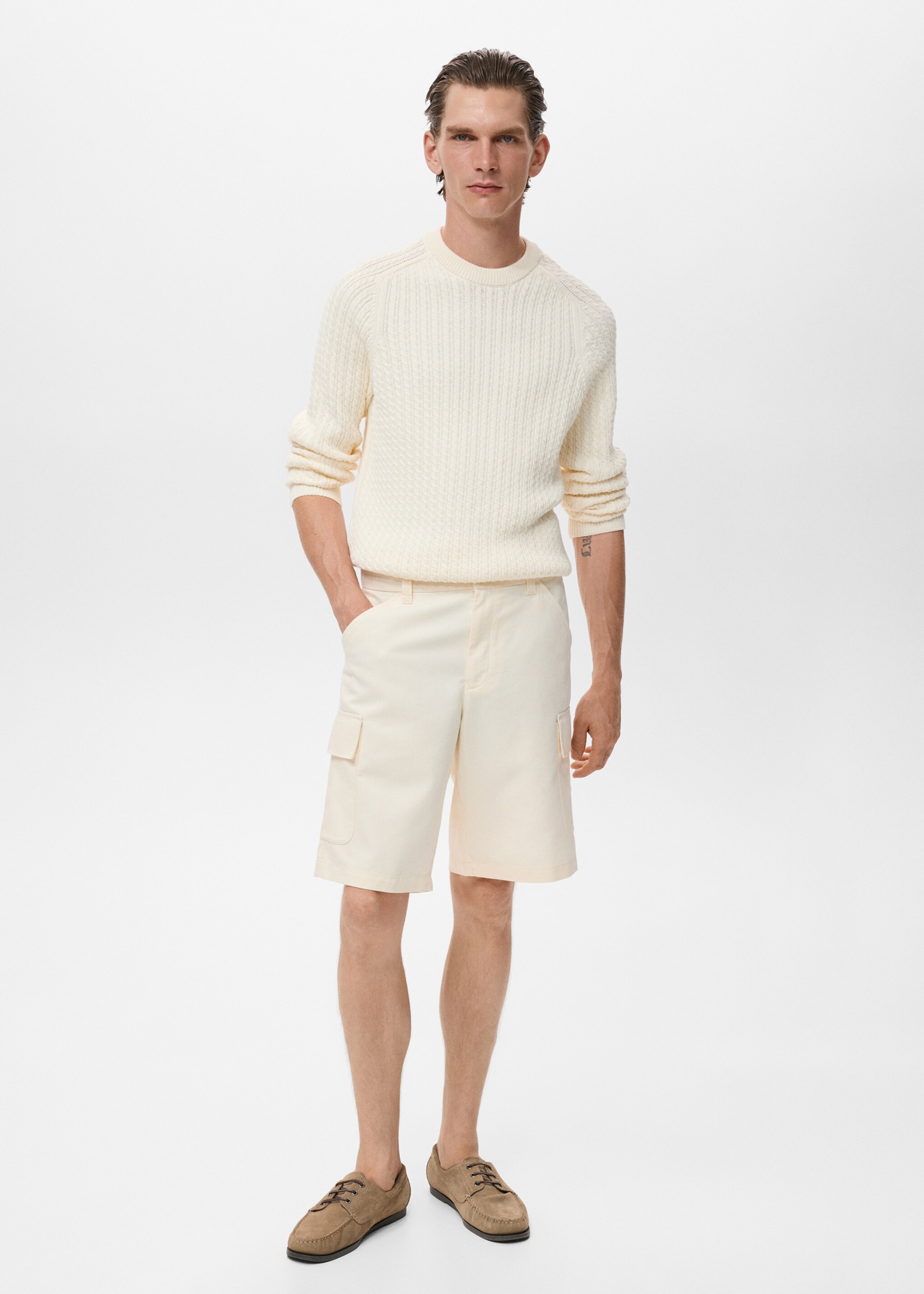 Cotton and lyocell cargo shorts - General plane, Ecru. Ref: 17094404-00.