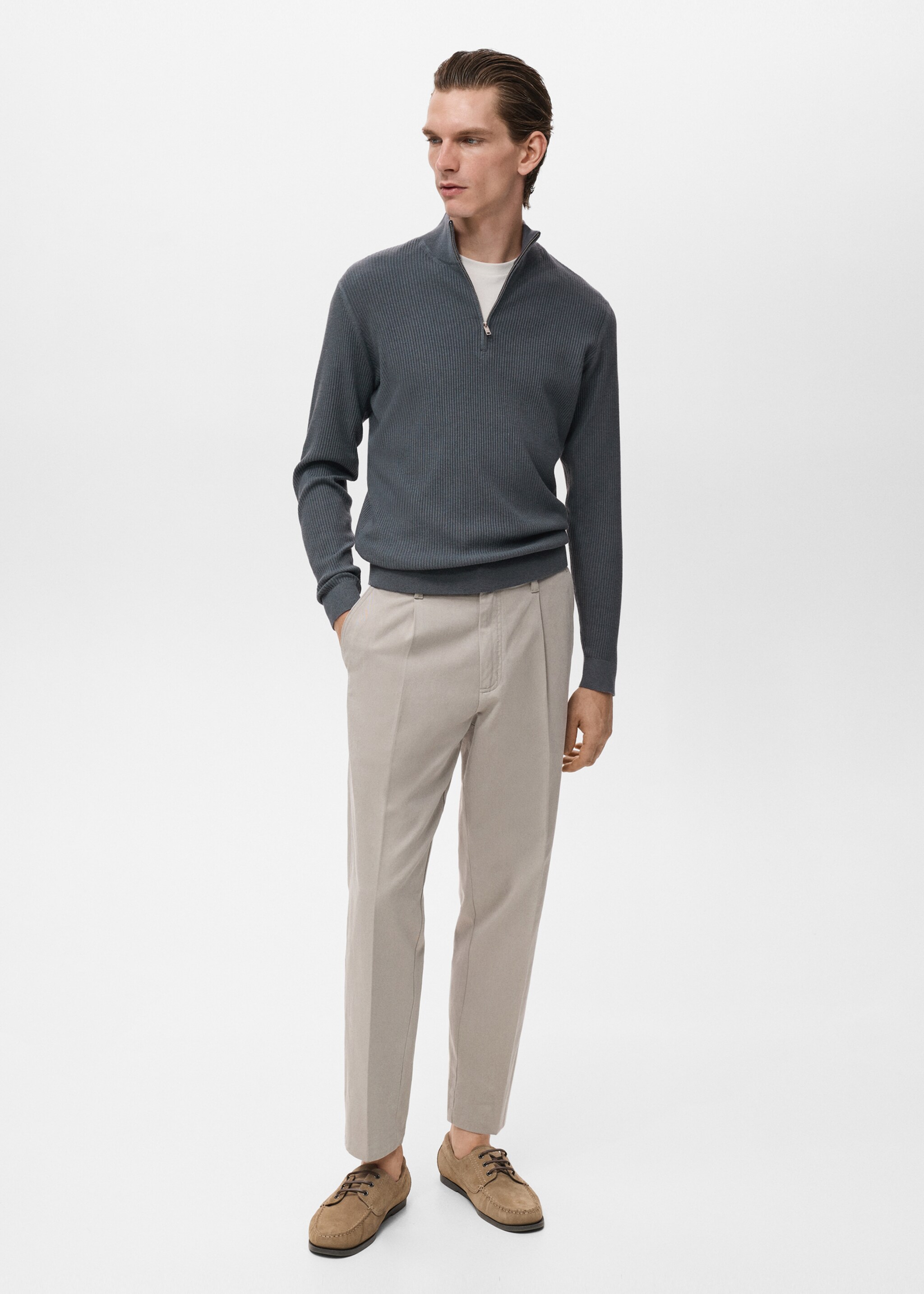 Ribbed sweater with zip neck - General plane, Dark Grey. Ref: 17094427-00.