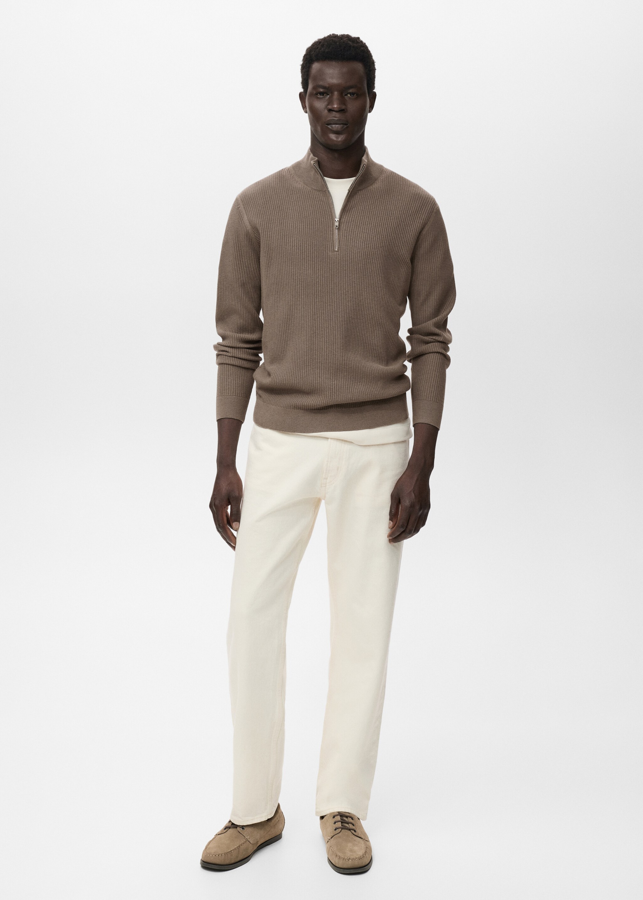 Ribbed sweater with zip neck - General plane, Mink Grey. Ref: 17094427-00.