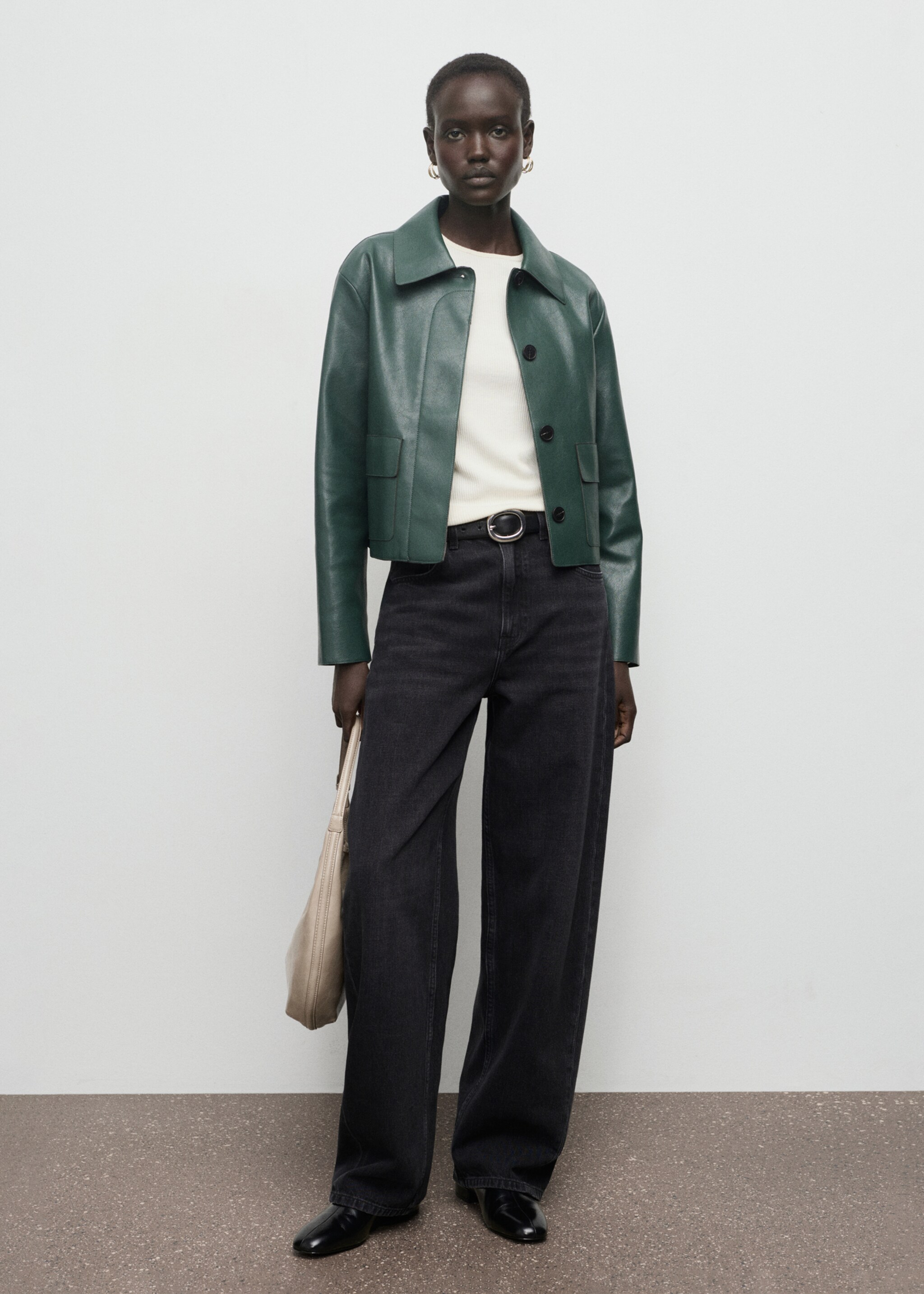 Leather-effect jacket with pockets - General plane, Green. Ref: 17094433-00.