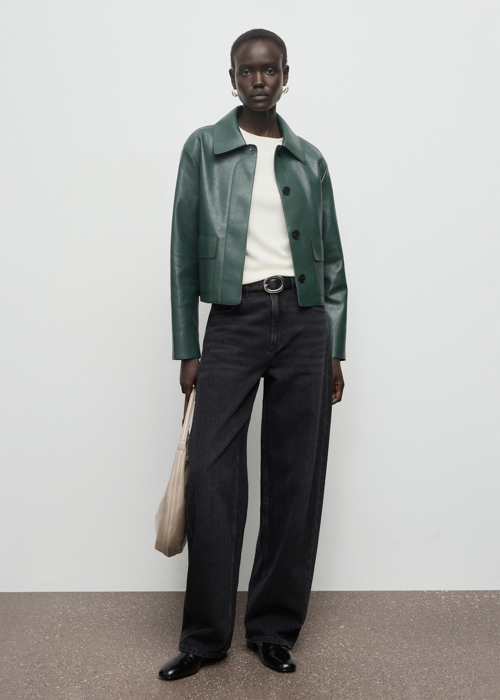 Faux-leather jacket with pockets