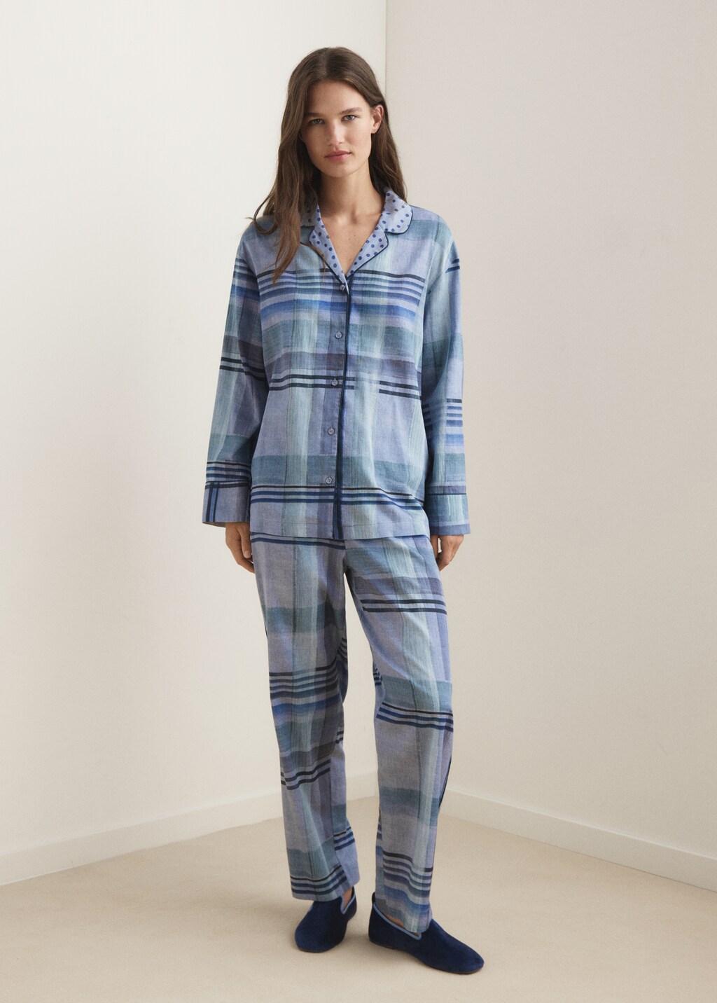 Printed pajama pants with piping - image 2