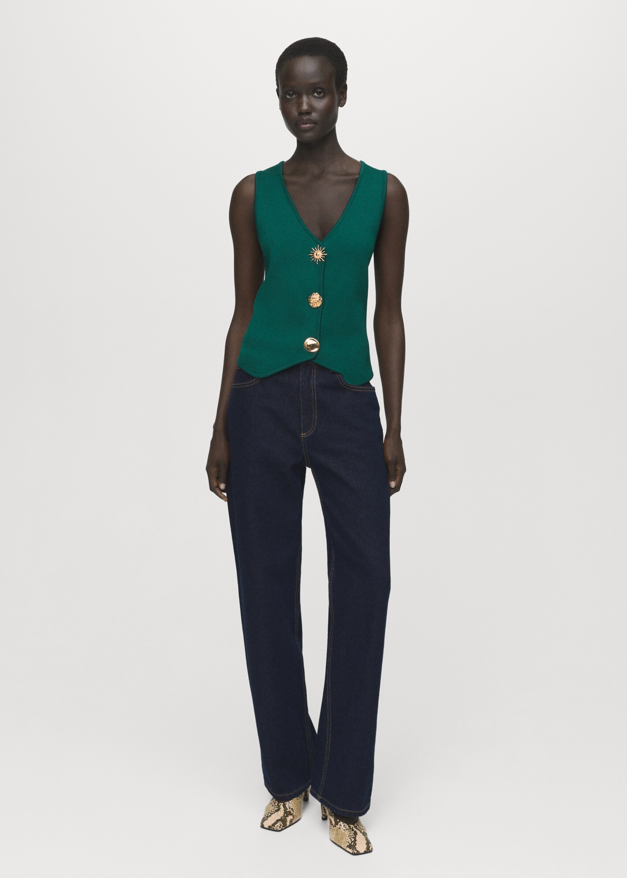 Knitted waistcoat with jewel buttons - General plane, Dark Green. Ref: 17094447-00.