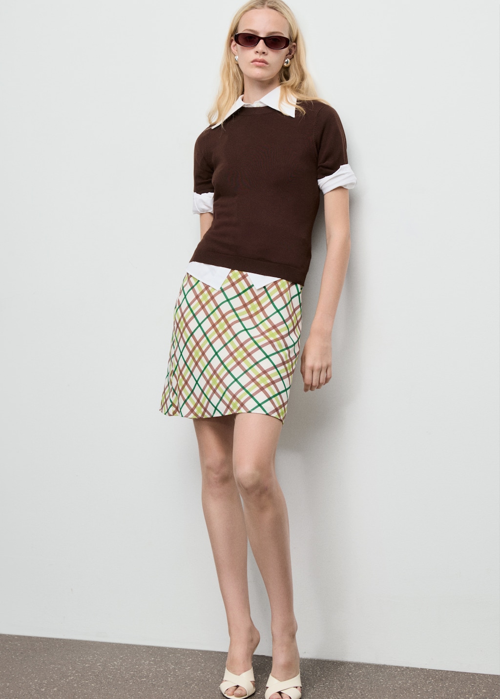 Mango Short checked skirt