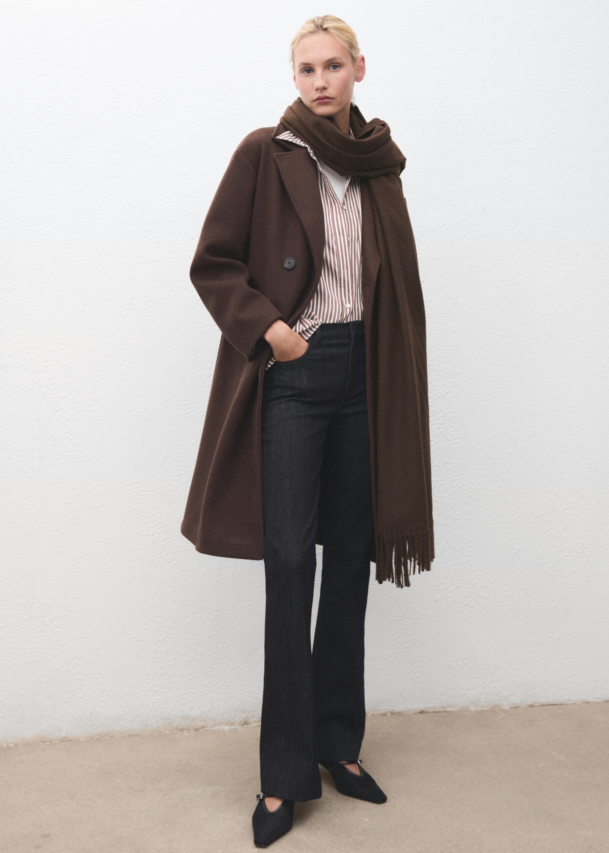 Fringed edge scarf - General plane, Chocolate. Ref: 17095145-00.