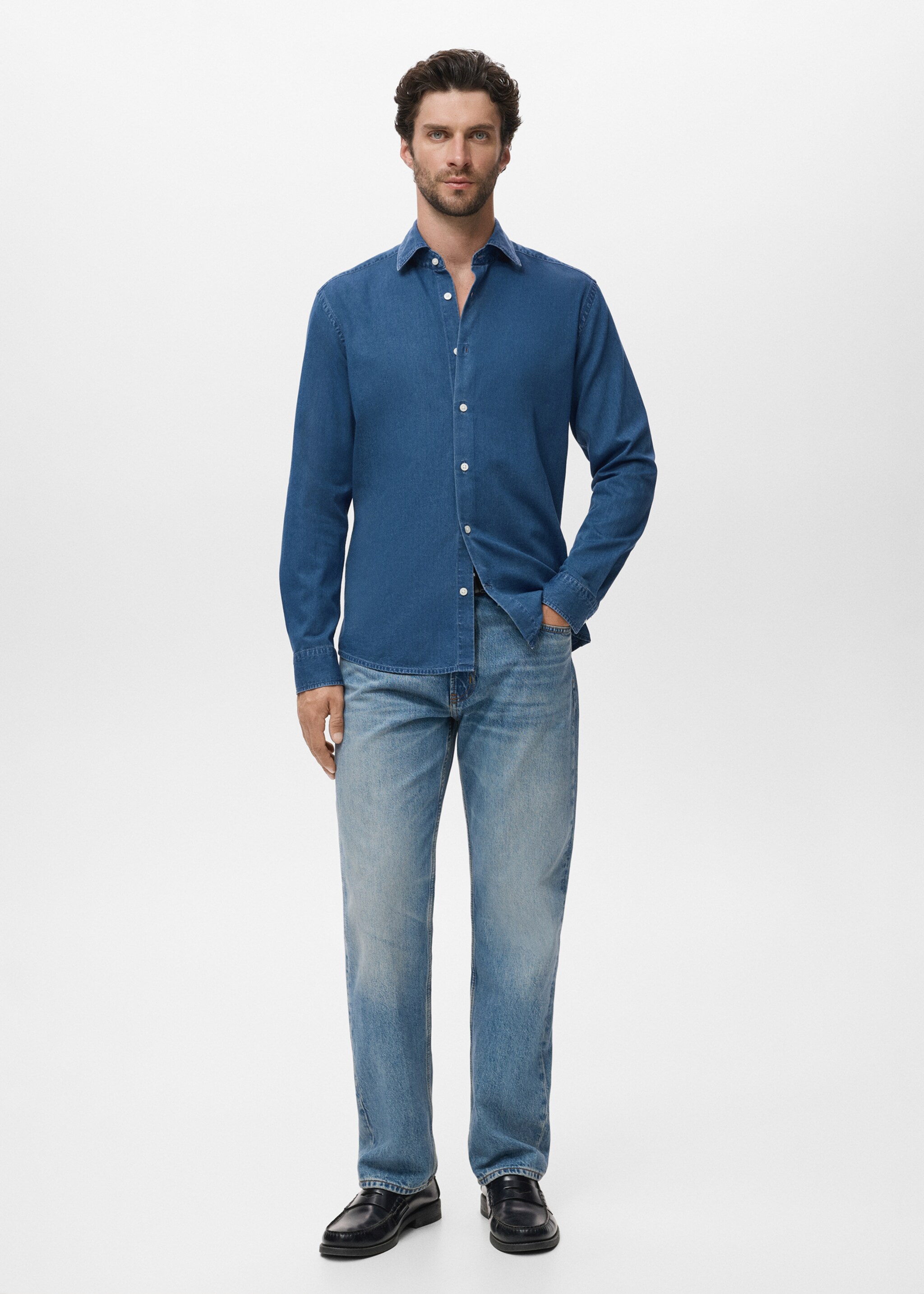 Chambray-Hemd aus 100 % Baumwolle - Allgemeine Ansicht, Mittelblau. Ref: 17095149-00.