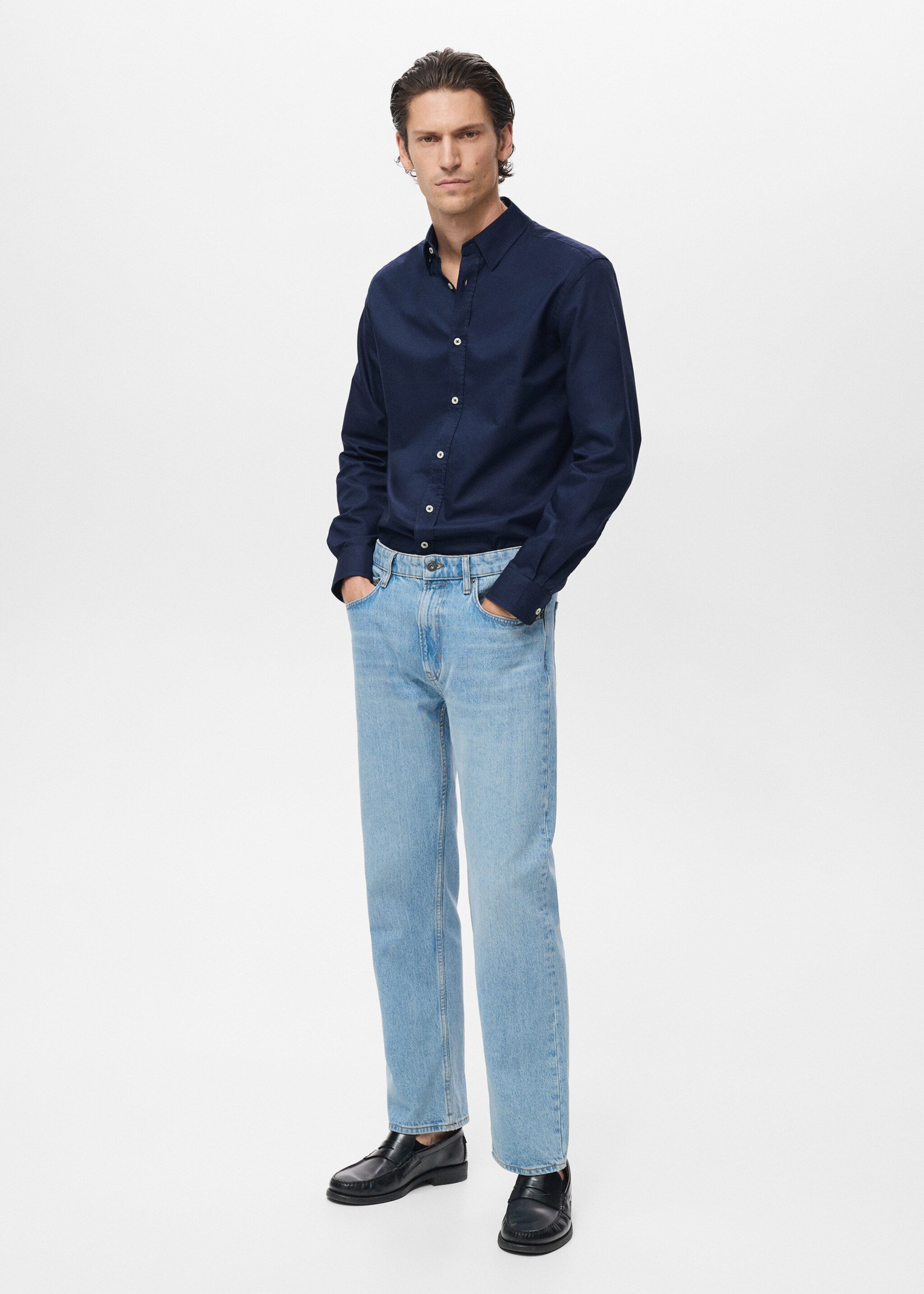 Camisa 100% cotó Òxford - Pla general, Blau marí fosc. Ref: 17095156-00.