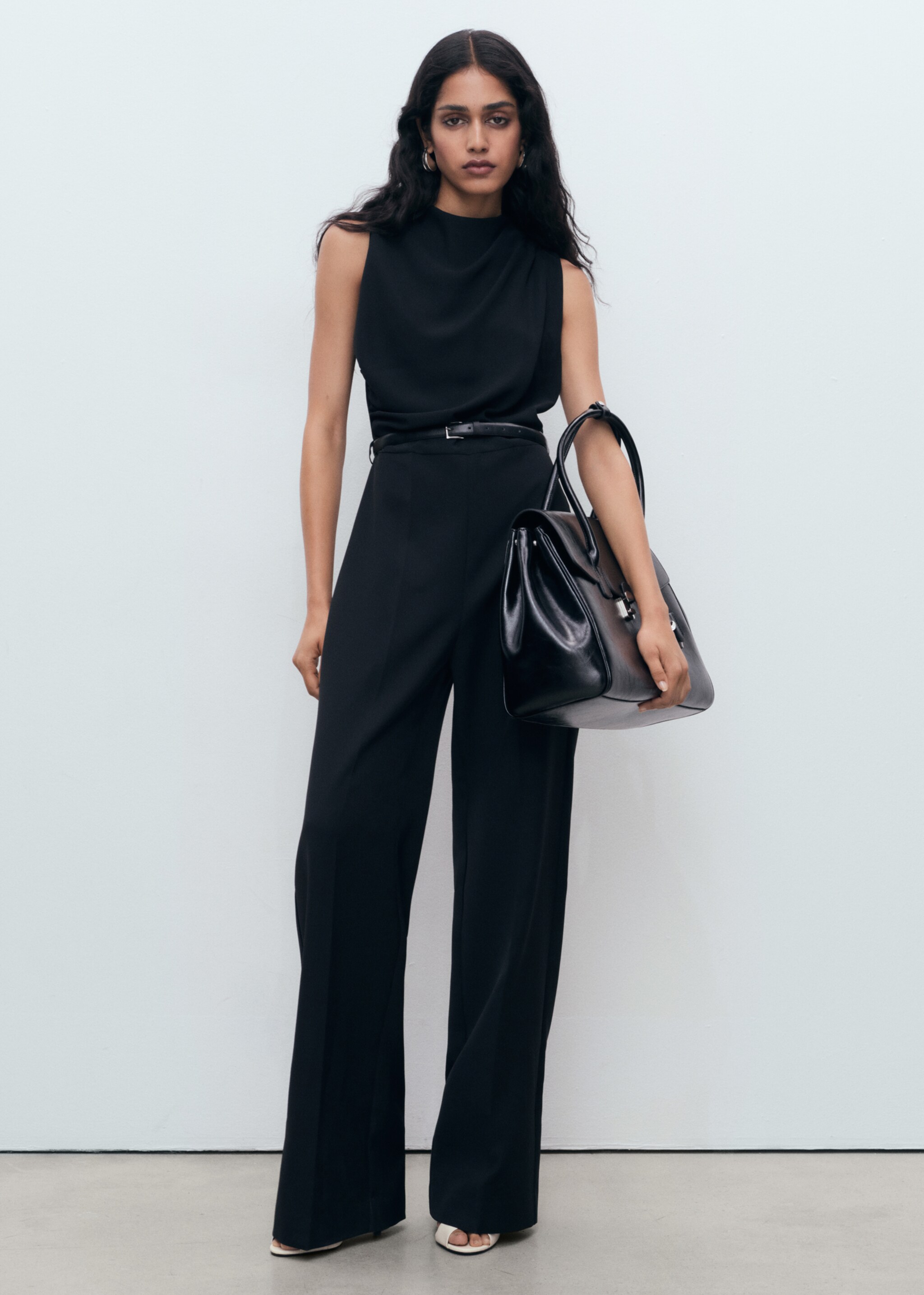 Long jumpsuit with draped neck and belt - General plane