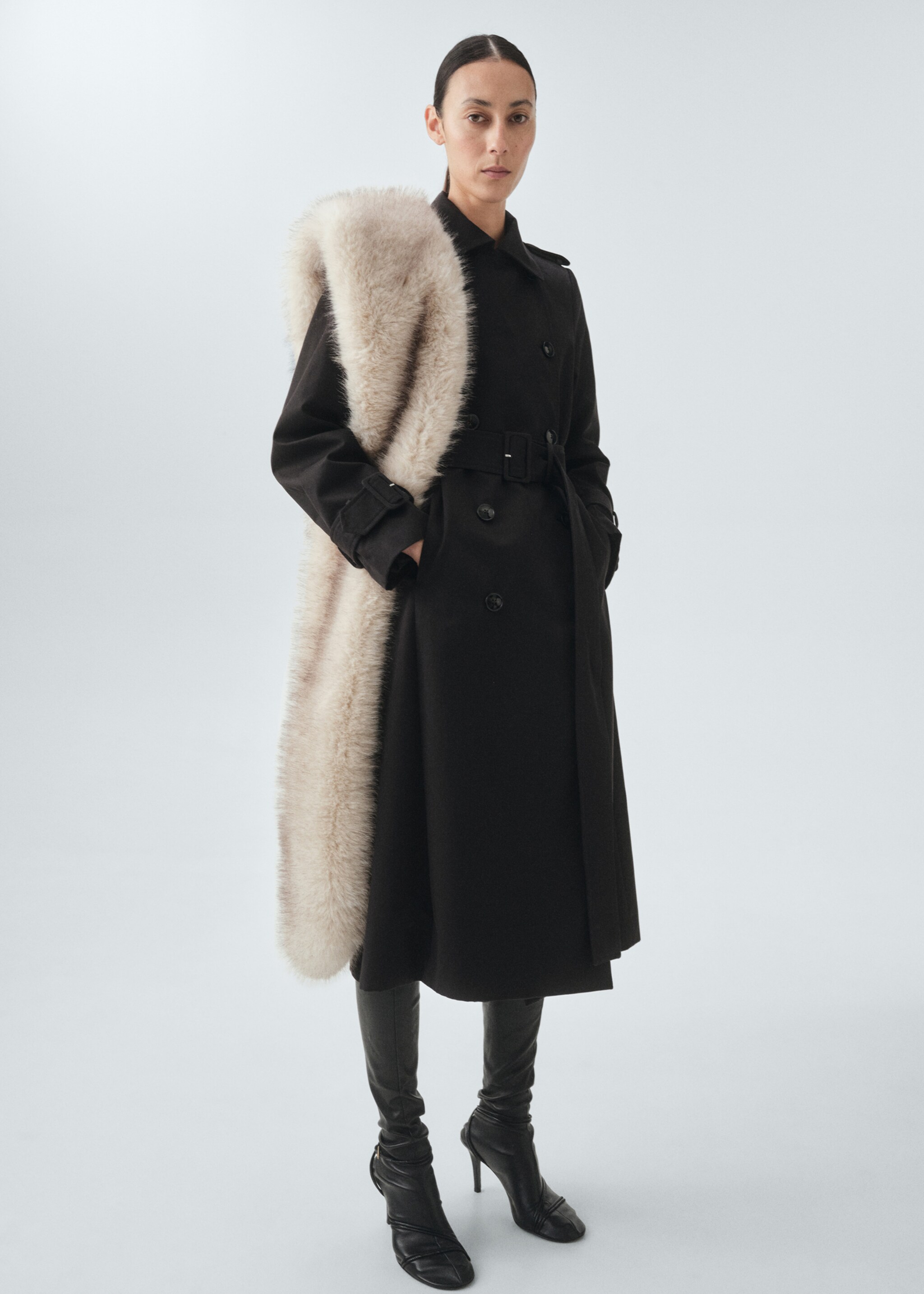 Classic 100% cotton trench coat - General plane, Black. Ref: 17095794-00.