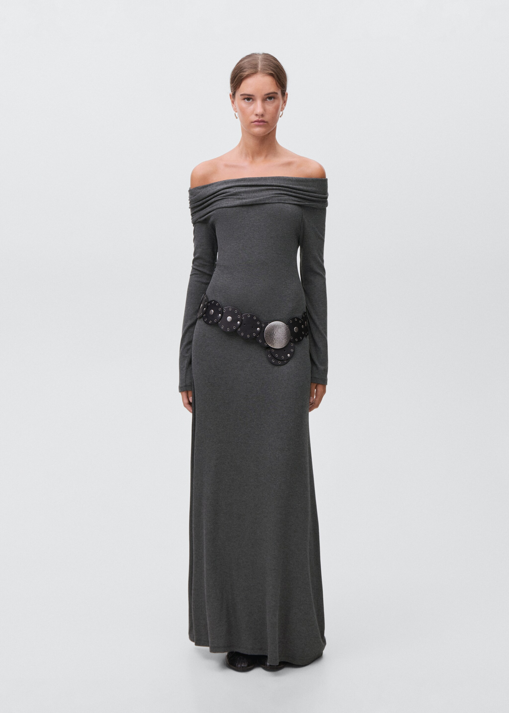 Langes Off-Shoulder-Kleid - Allgemeine Ansicht, Grau. Ref: 17095796-00.