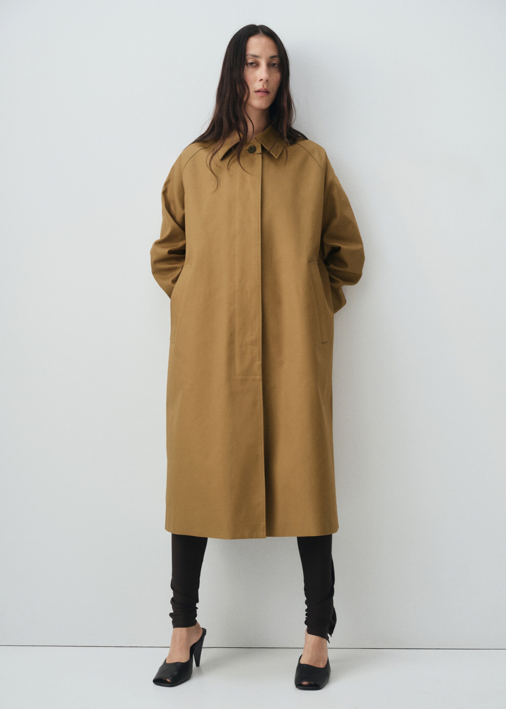 100% cotton long trench coat - General plane, Tobacco Brown. Ref: 17095801-00.
