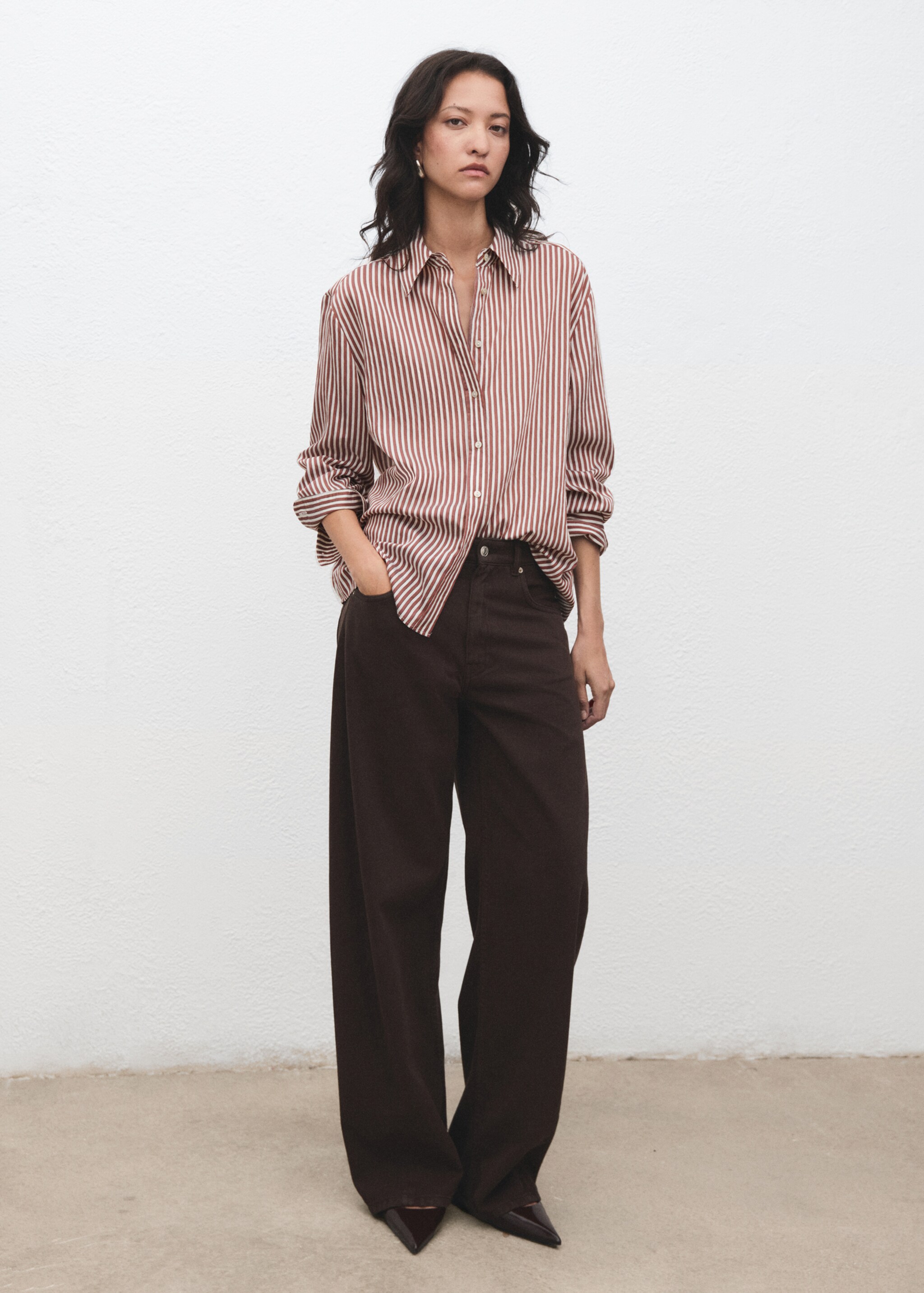 Striped straight shirt - General plane, Brown. Ref: 17095802-00.