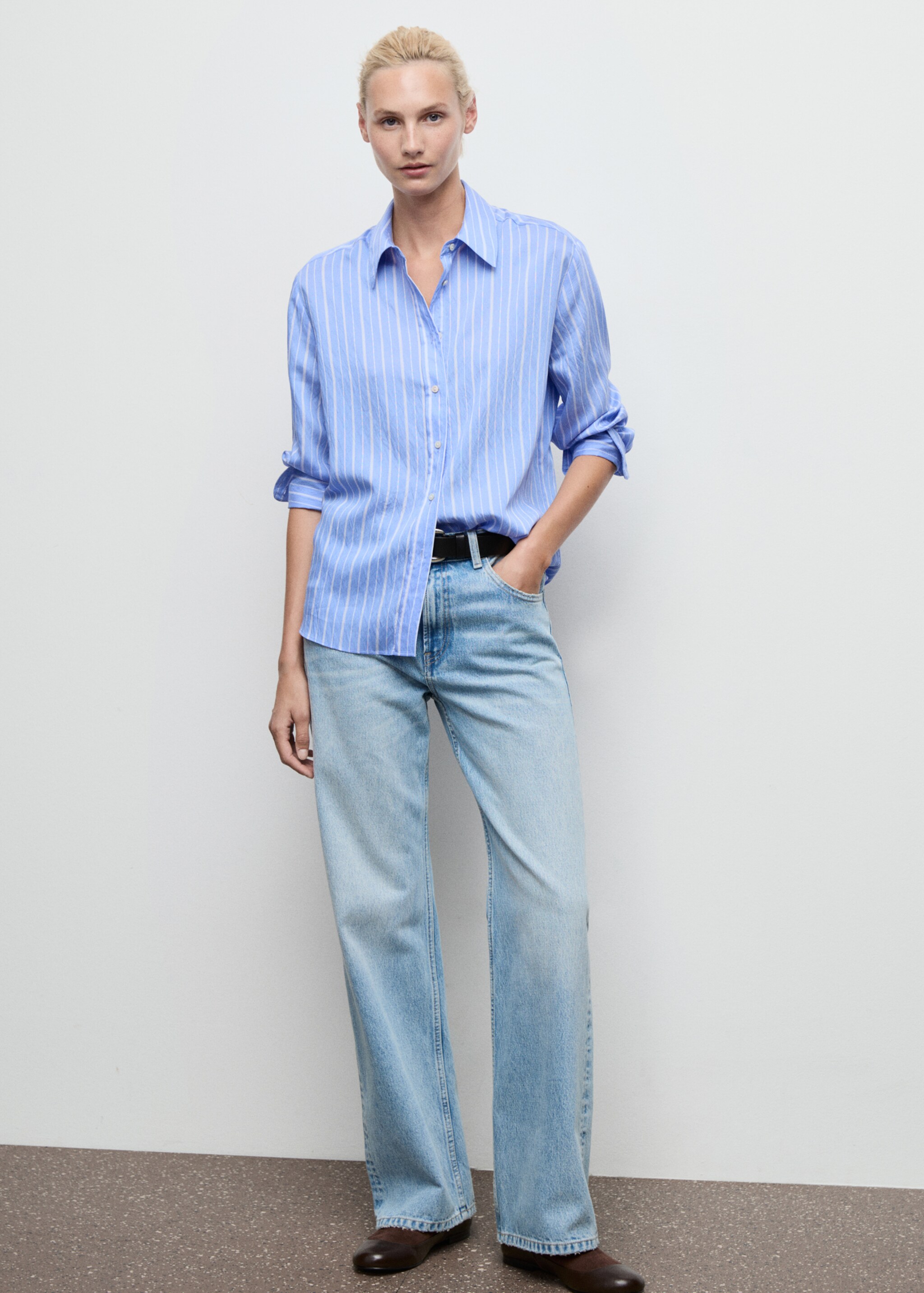 Camisa recta rayas - Plano general, Azul. Ref: 17095802-00.