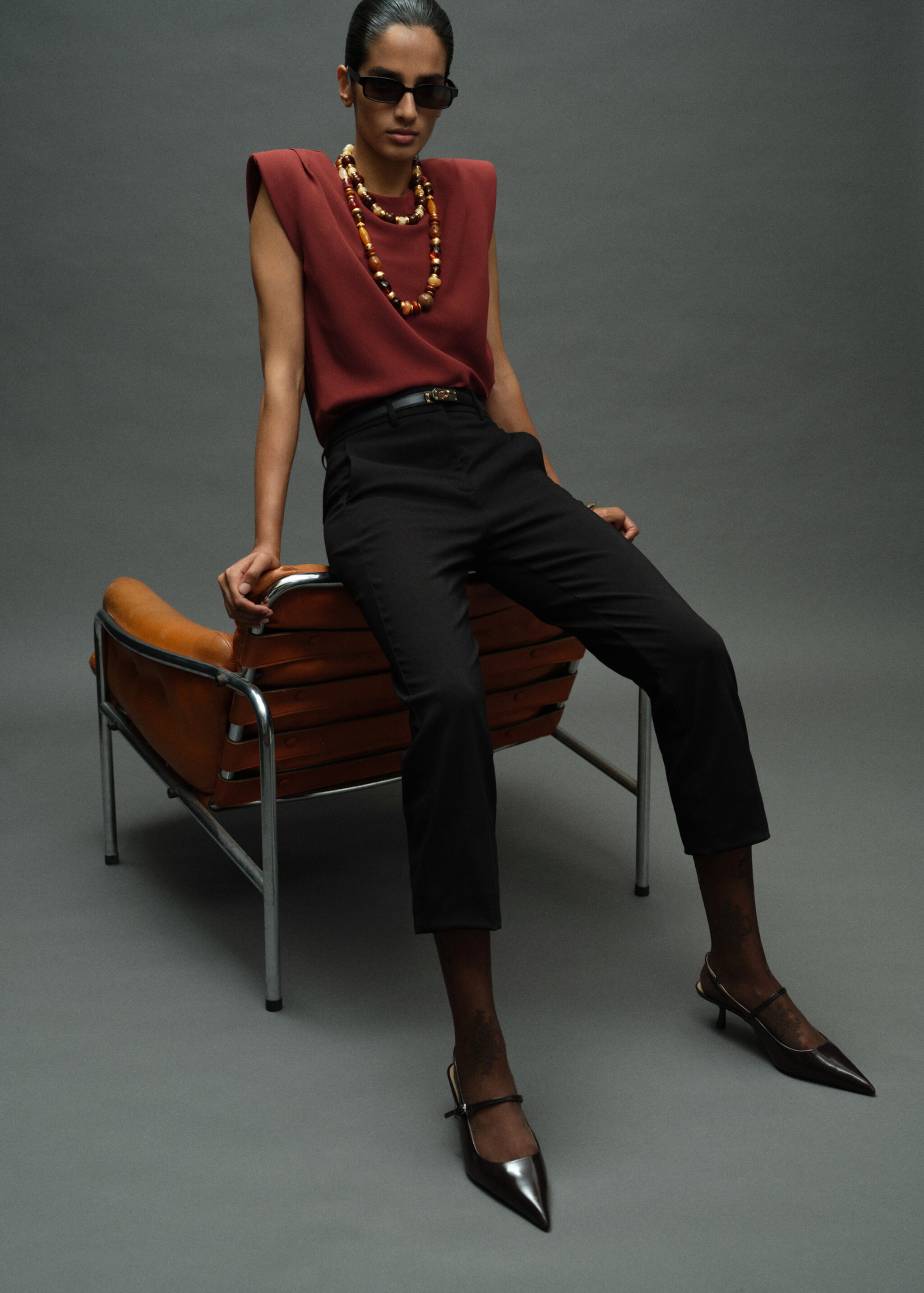 Ruched blouse with shoulder pads - General plane, Burnt Orange. Ref: 17095803-00.
