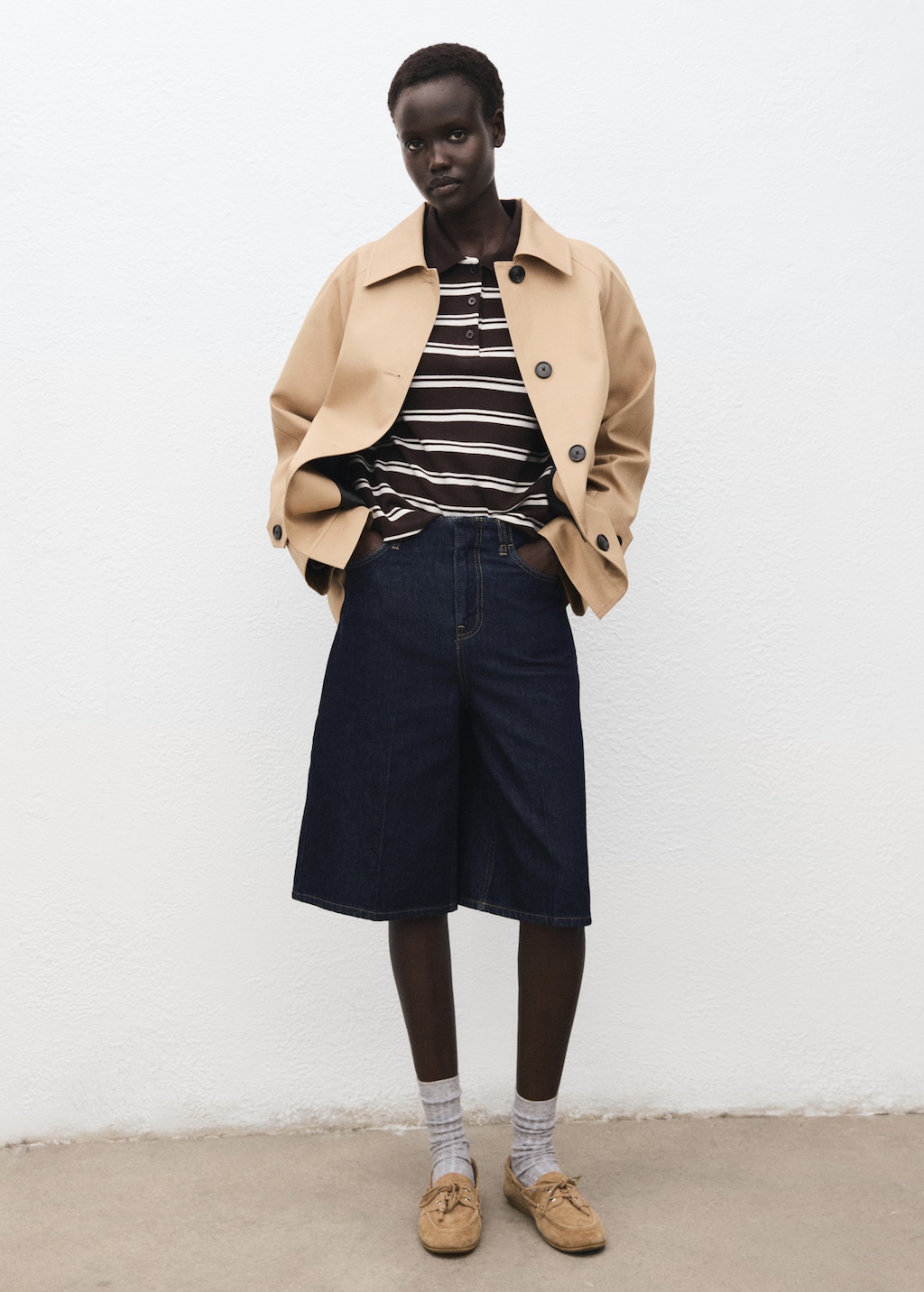 Striped polo-neck t-shirt