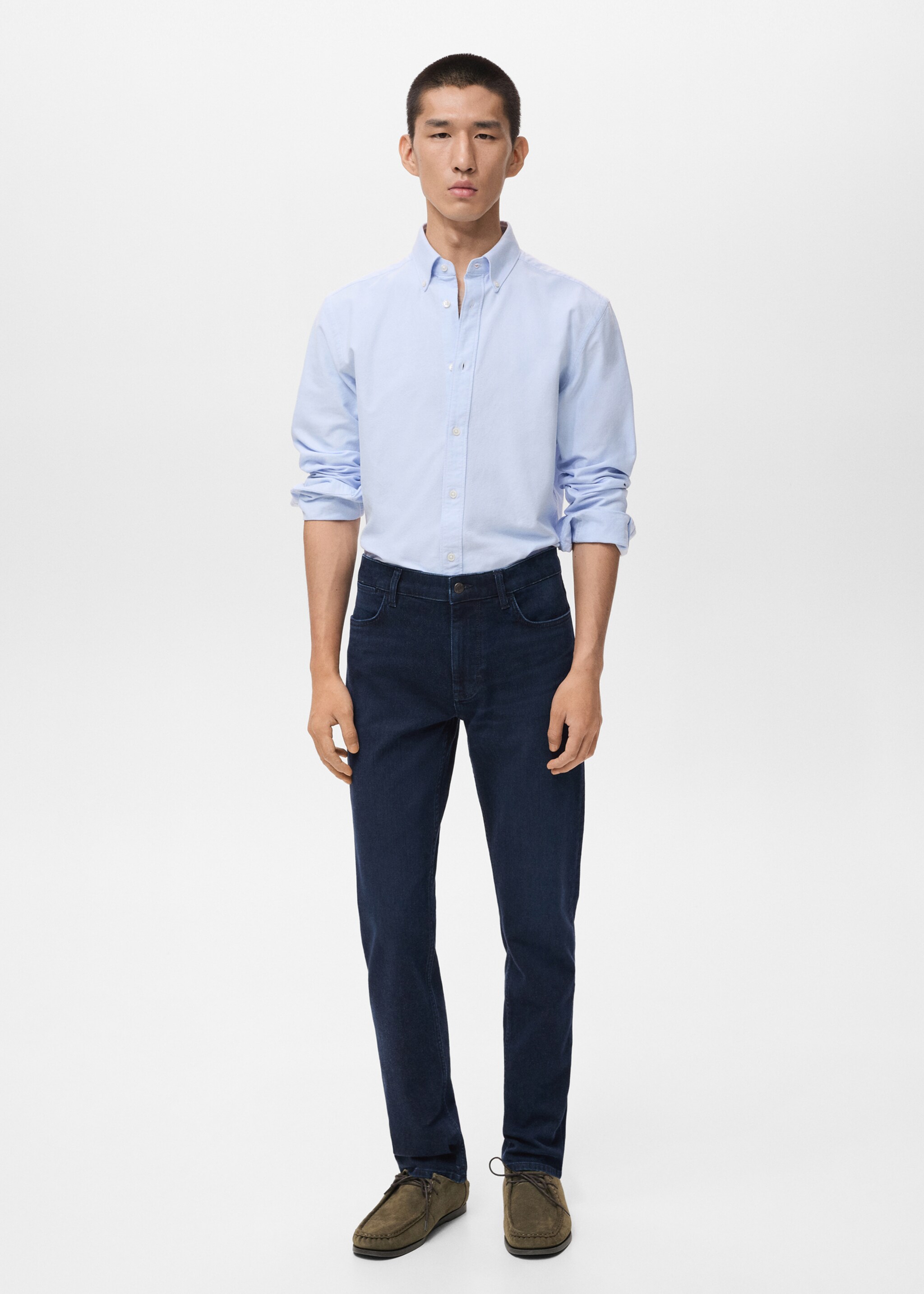 Veste slim-fit micro pied-de-poule - Plan général, Bleu foncé intense. Ref: 17095968-00.