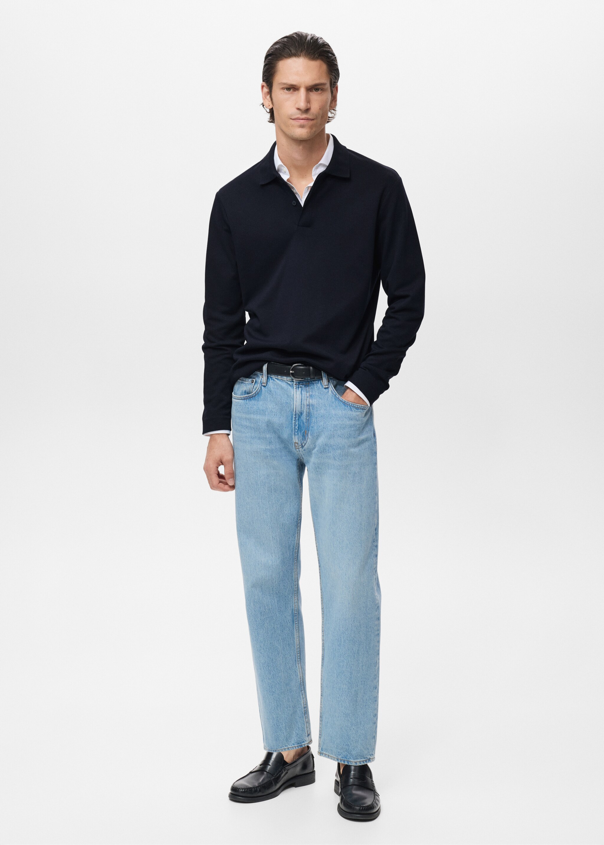 레귤러핏 니트 폴로 스웨터 - 일반 평면도, 네이비. Ref: 17095976-00.