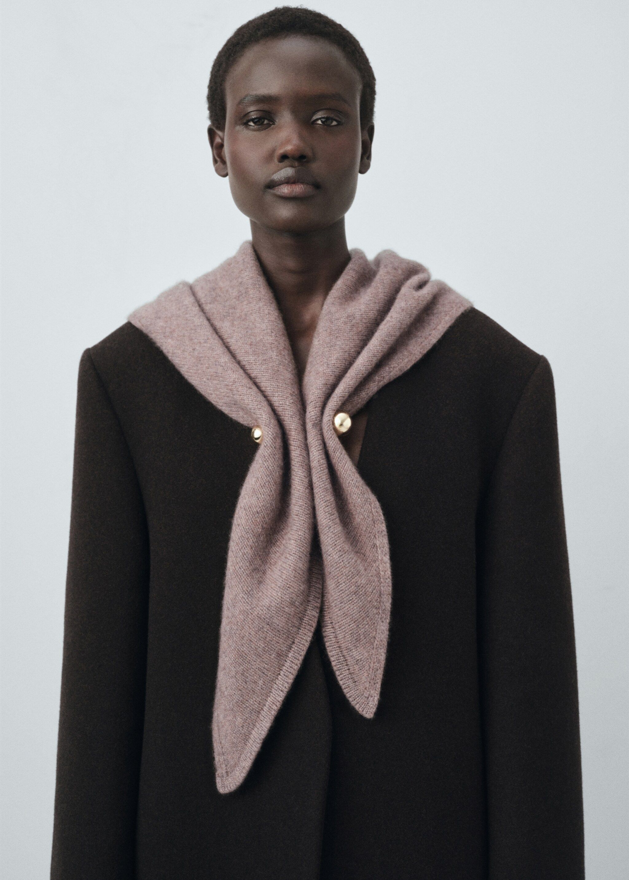Cashmere-blend knitted shawl - General plane, Medium Brown. Ref: 17095983-00.