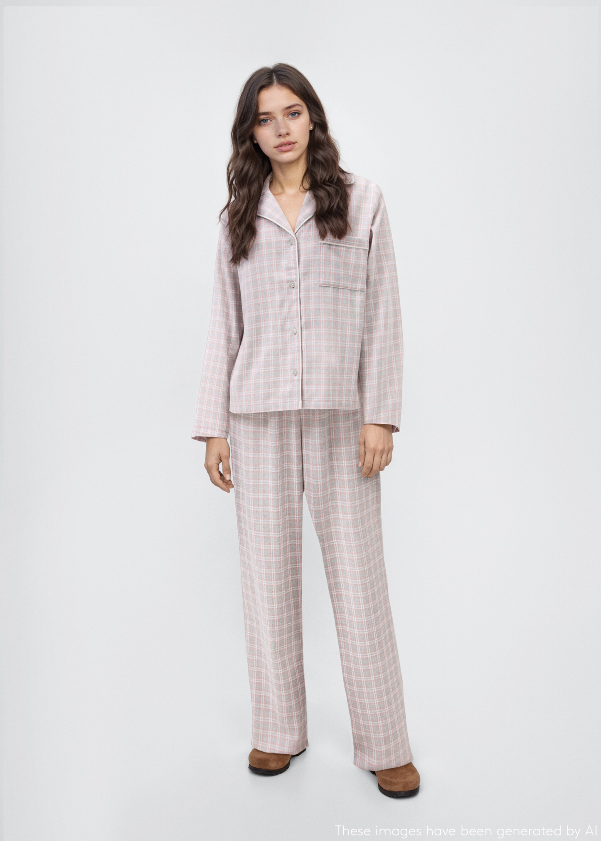Two-pieces check long pyjamas - General plane, Light Heather Grey. Ref: 17095998-00.