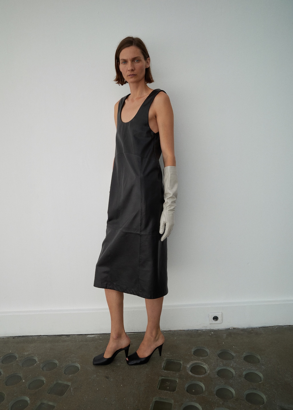 100% leather midi-dress