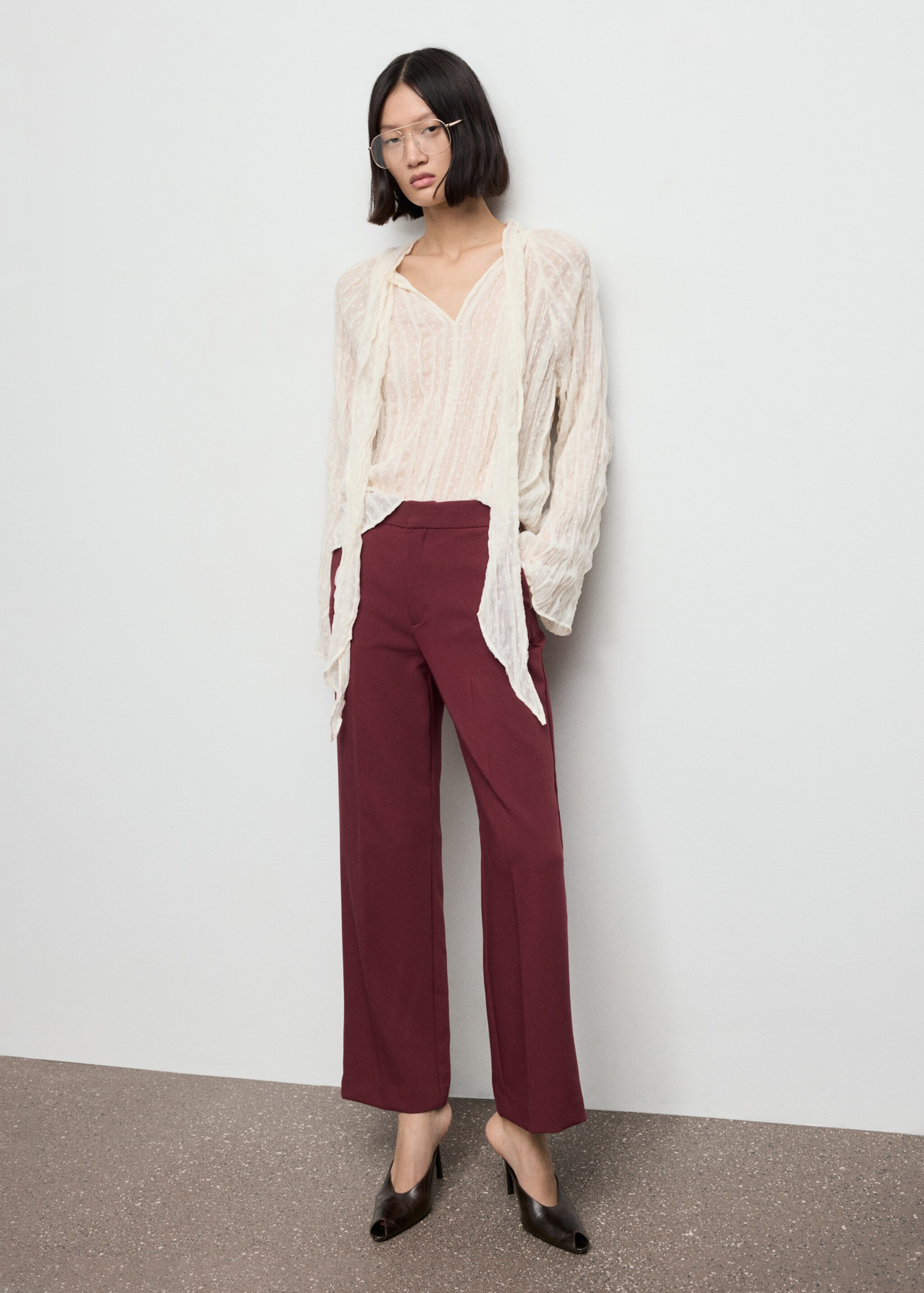 High-waist straight trousers - General plane, Maroon. Ref: 17096743-00.