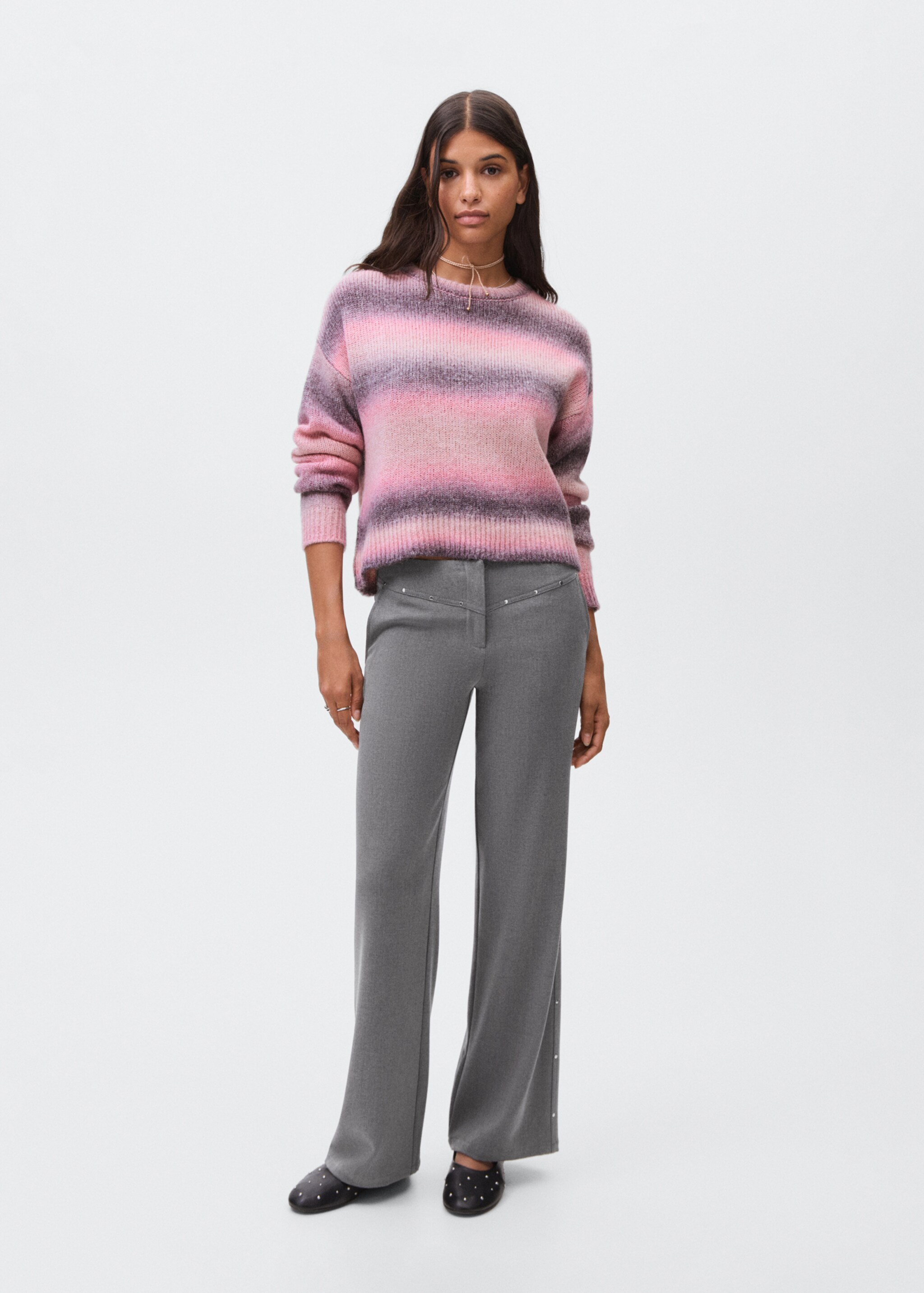 Low-waist studded trousers - General plane, Grey. Ref: 17097123-00.