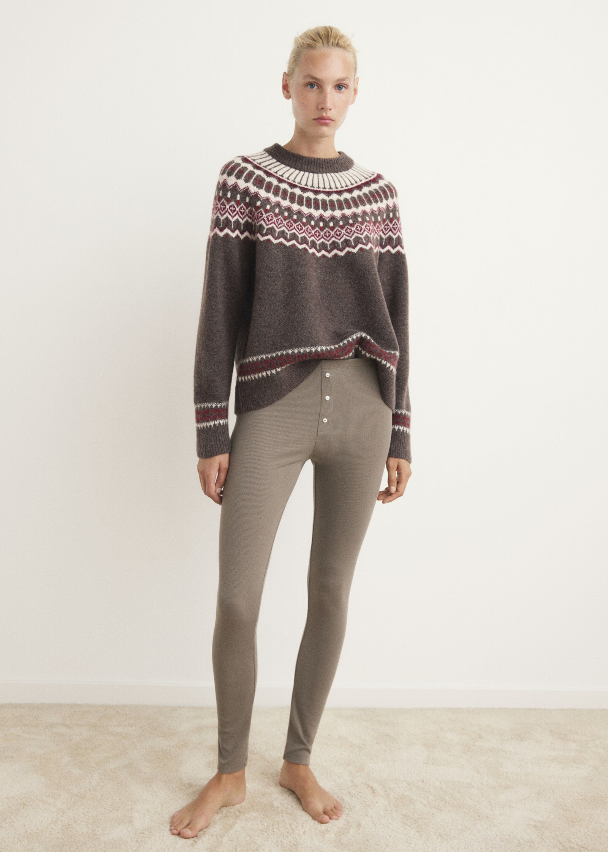 Jacquard pyjamas with round neck - General plane, Brown. Ref: 17097128-00.