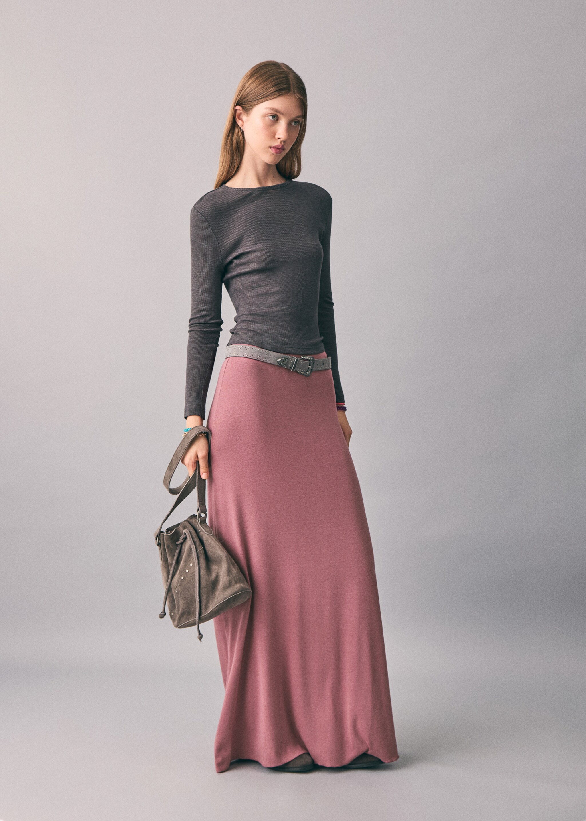 Long flared skirt - General plane, Pink. Ref: 17097760-00.