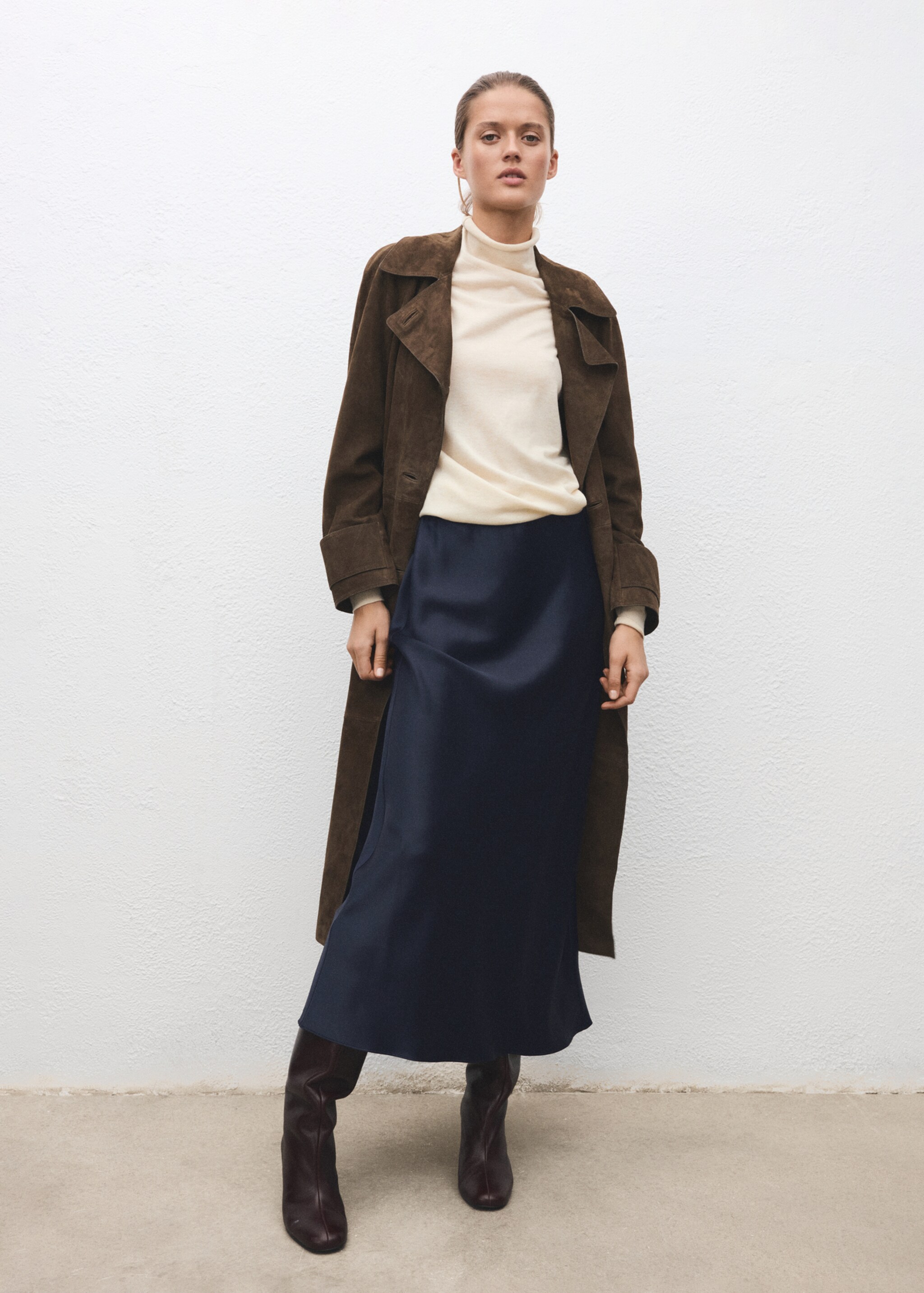 Satin long skirt - General plane, Navy. Ref: 17097817-00.