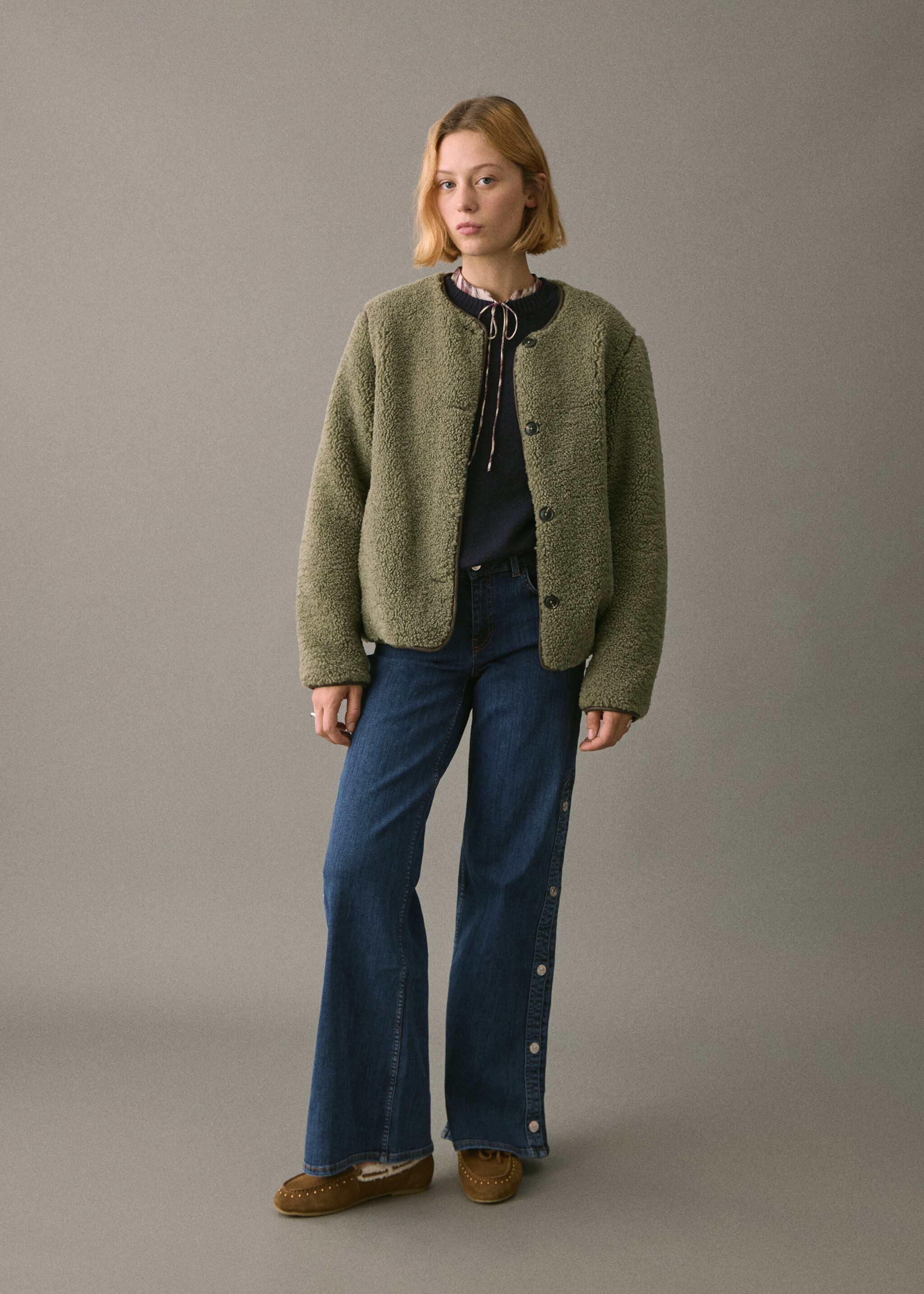 Shearling-effect jacket - General plane, Green. Ref: 17097882-00.