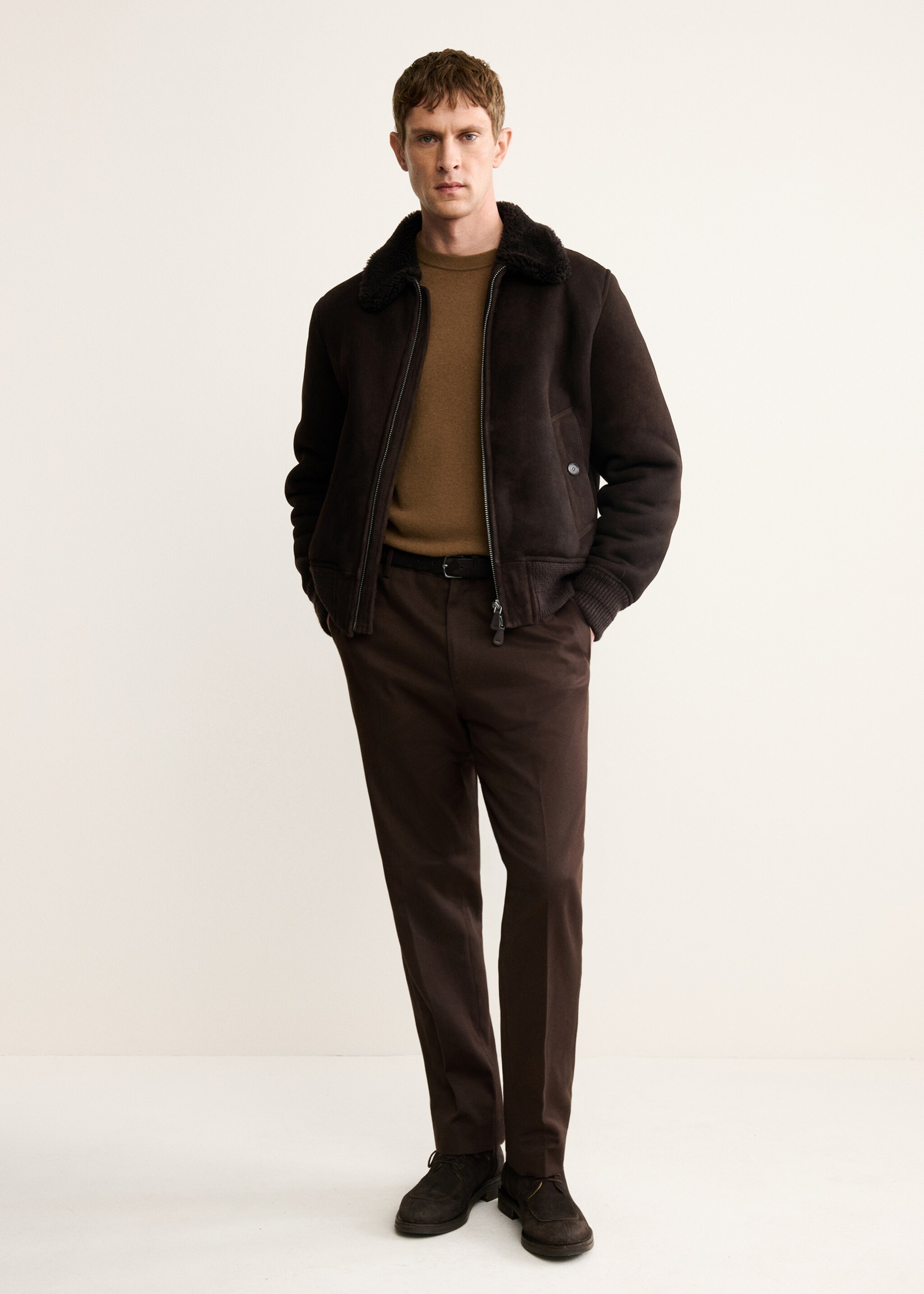 100% Suede Shearling Jacket - General plane, Brown. Ref: 17097897-00.