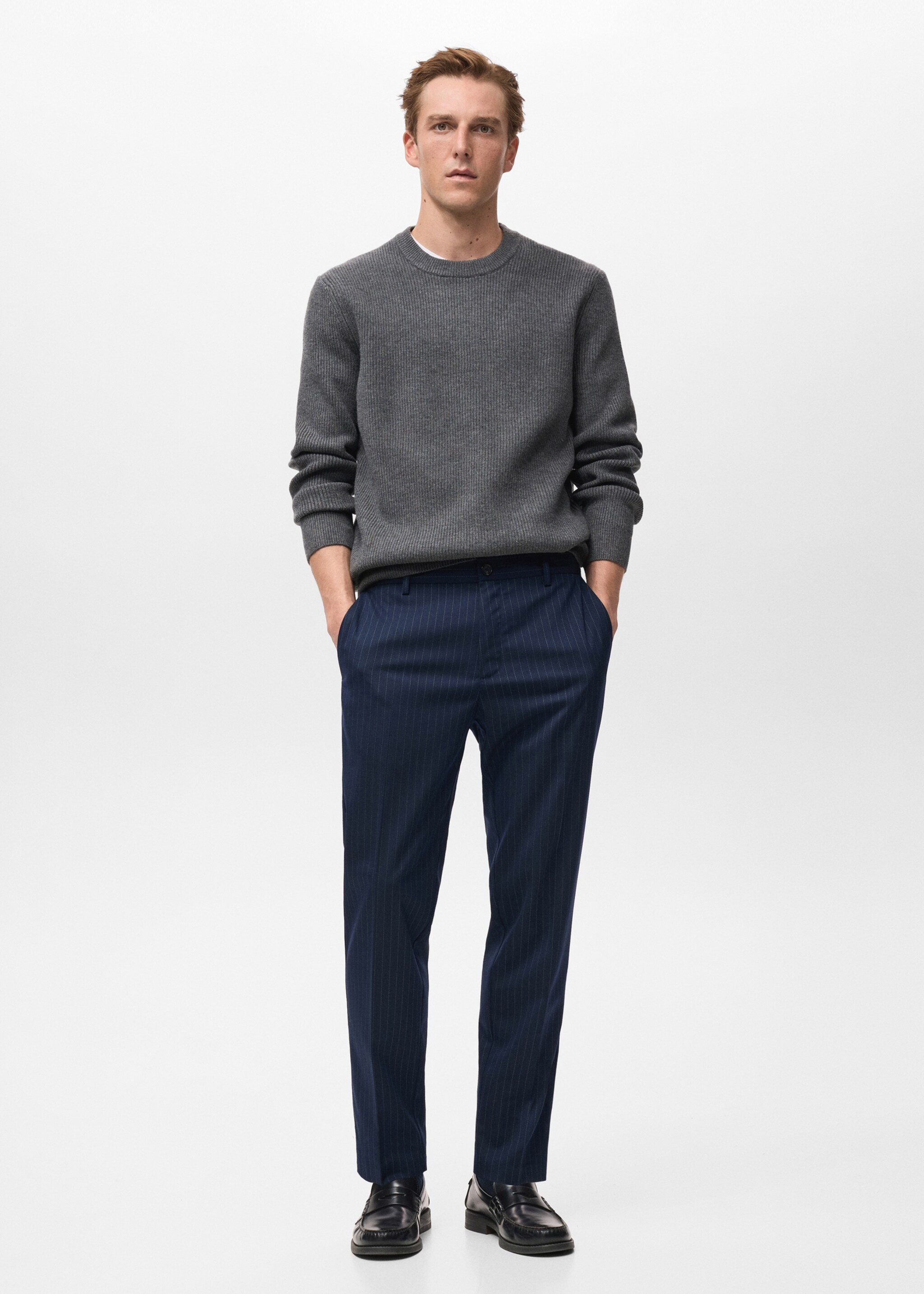 Striped slim-fit trousers - General plane, Night Blue. Ref: 17097912-00.